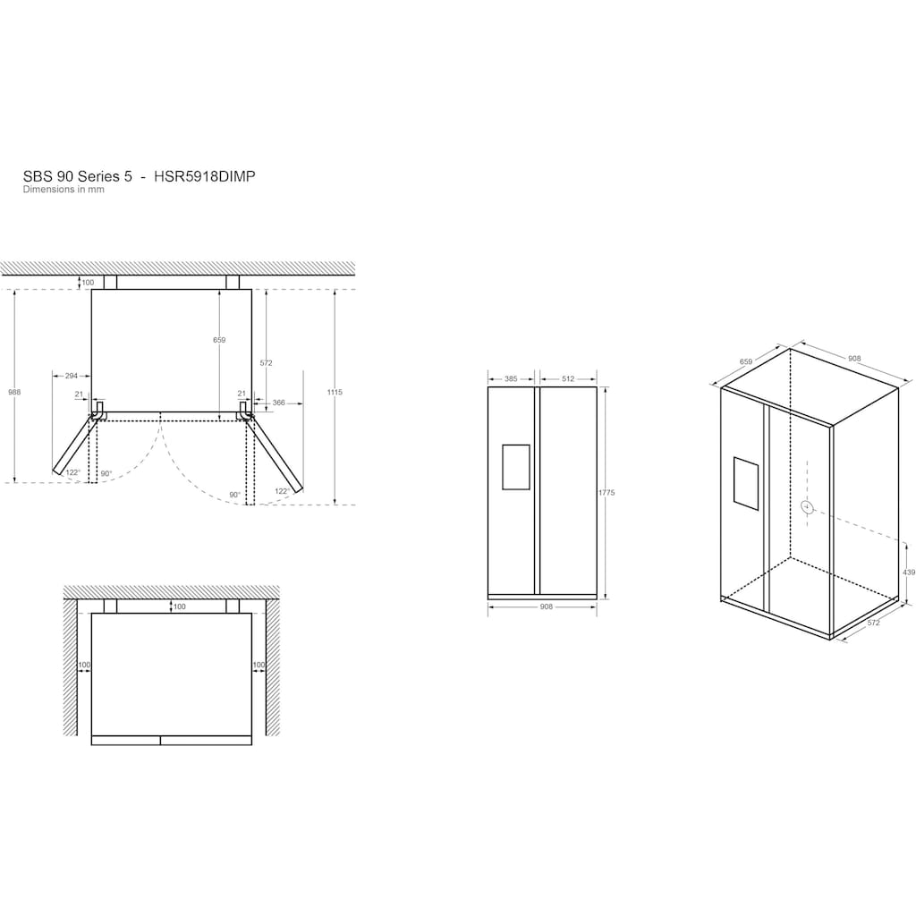 Haier Side-by-Side »HSR5918DIMP«, HSR5918DIMP, 177,5 cm hoch, 90,8 cm breit