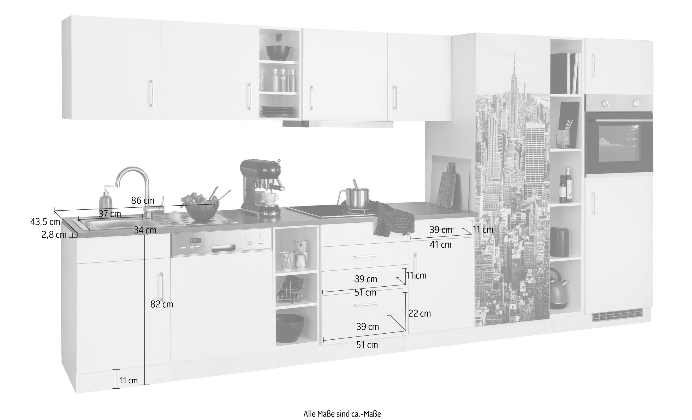 HELD MÖBEL Küchenzeile »Paris«, mit E-Geräten, Breite 400 cm kaufen | BAUR
