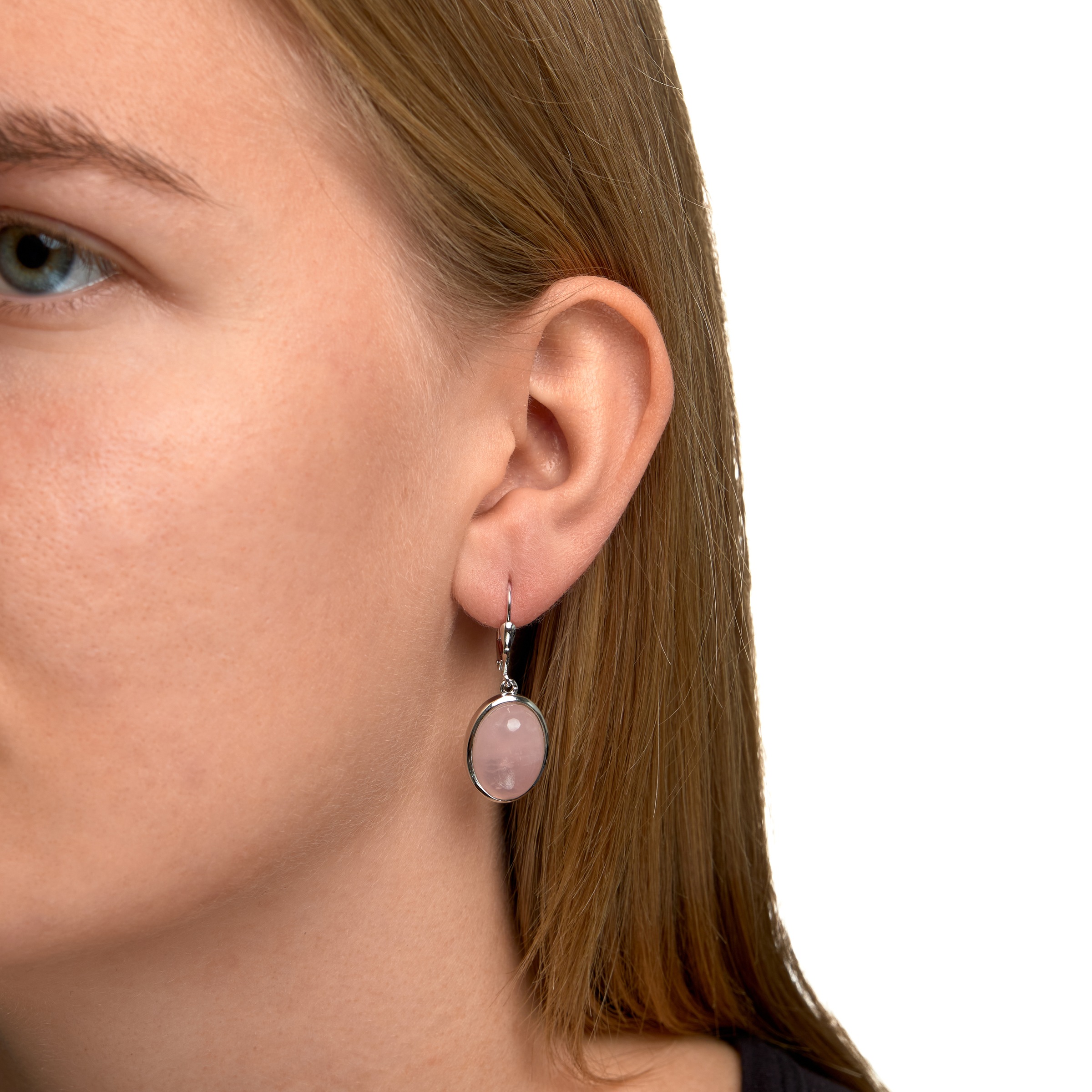Zeeme Paar Ohrhaken »Silber 925 rhodiniert mit 2x Rosenquarz 16x12mm«