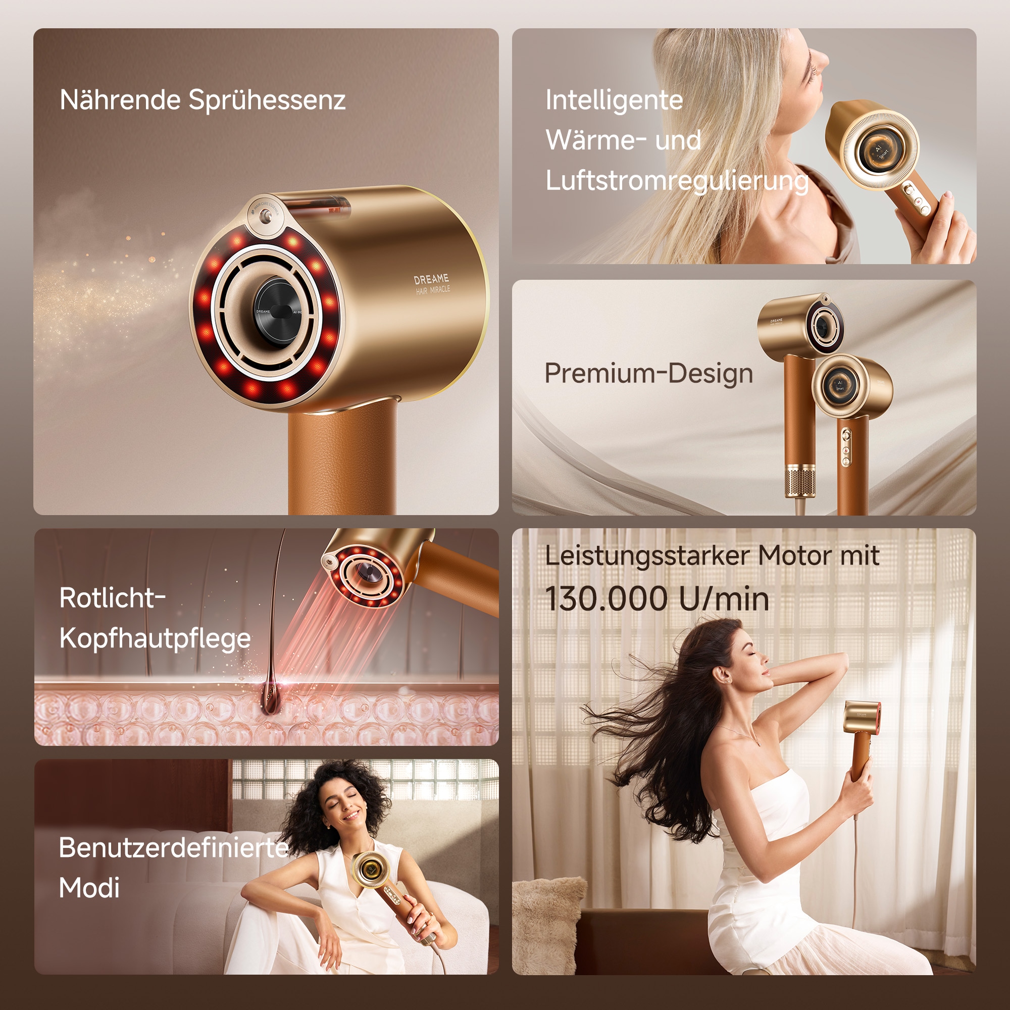 Dreame Haartrockner »Miracle Pro« 1.600 W 4 Aufsätze 1.600 Watt, Essenz-Infusionsnebel, Rotlichtfunktion, Ionentechnologie
