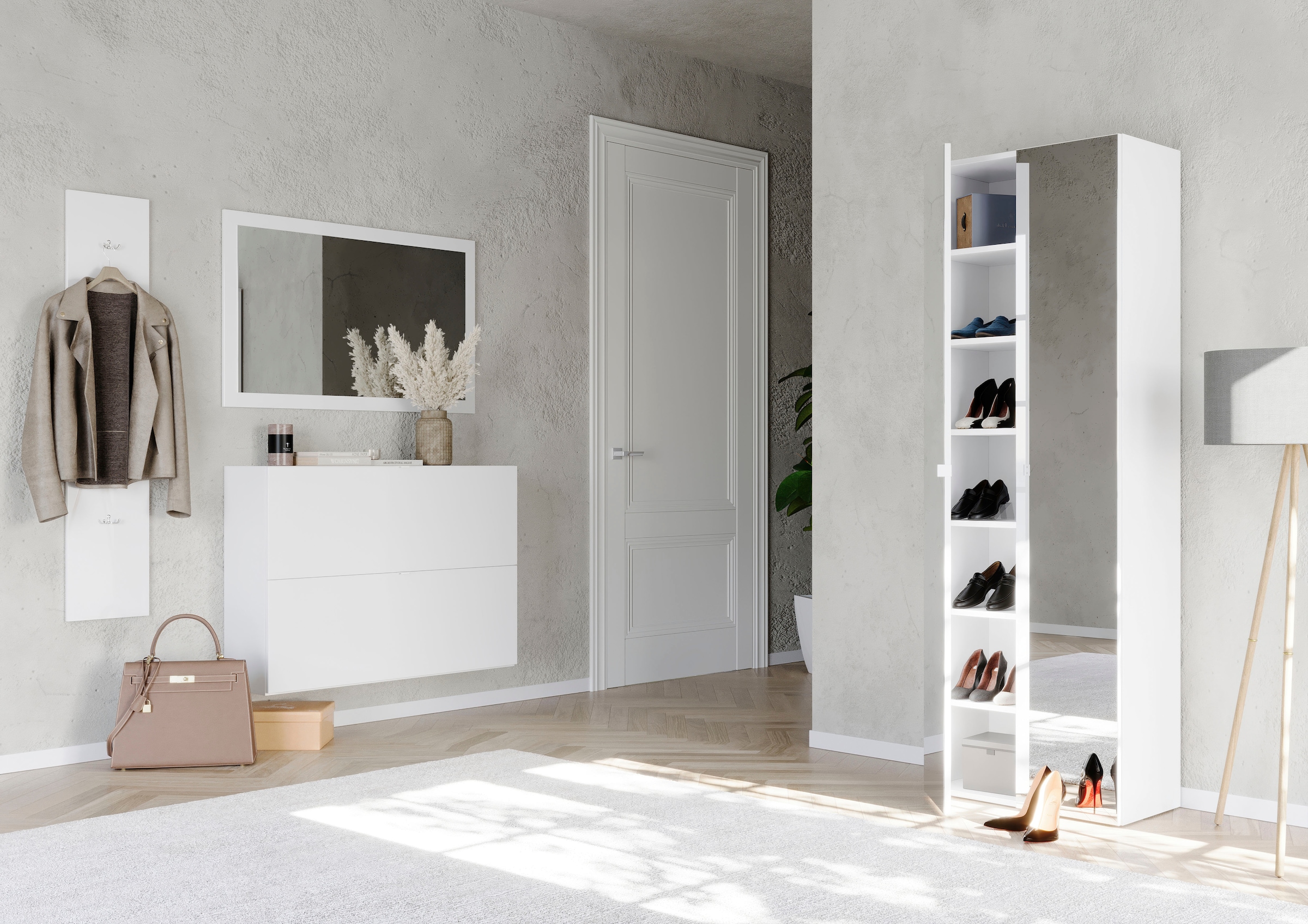 INOSIGN Garderobenspiegel »Breite x Höhe: 110 x 68 cm, mit Rahmen Weiss Hochglanz Lack«, passend zur Garderobe Smile + Hamburg, längs u. quer hängen