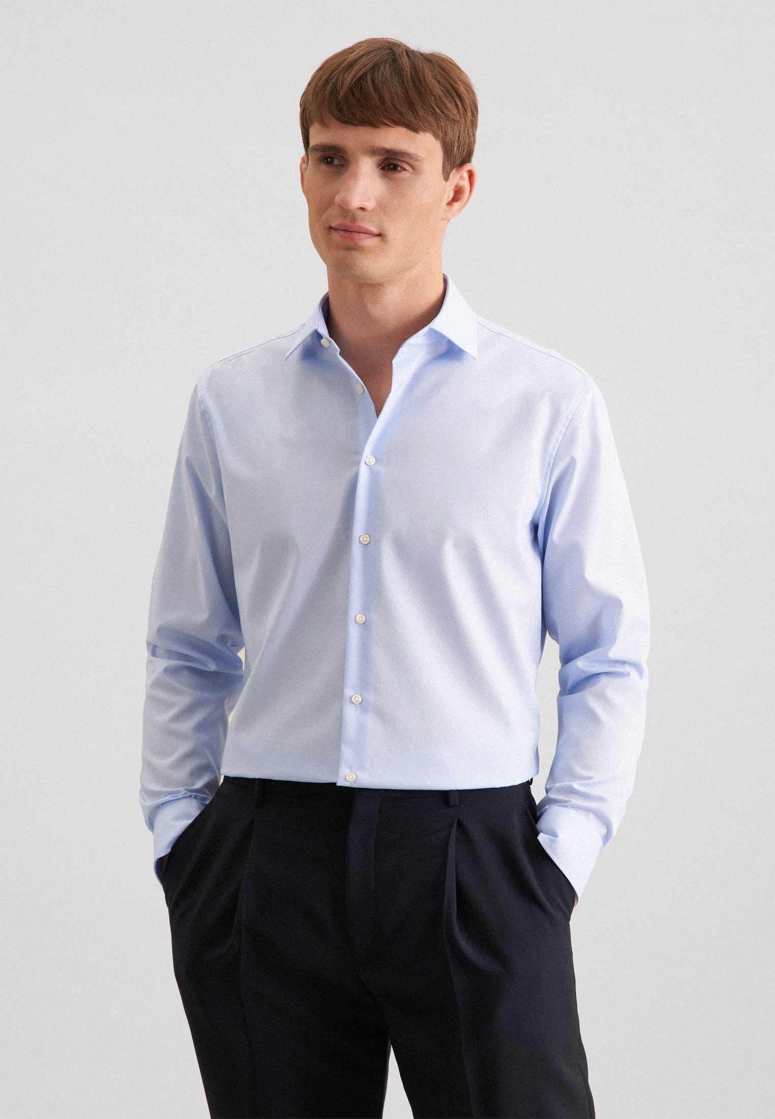Businesshemd SEIDENSTICKER "Schwarze Rose", Herren, Gr. M40, normale Ärmellängen, blau, 100% Baumwolle, unifarben, tailored fit, 2-Knopf-Manschette, Hemden, Shaped 1/1 Kentkragen Uni