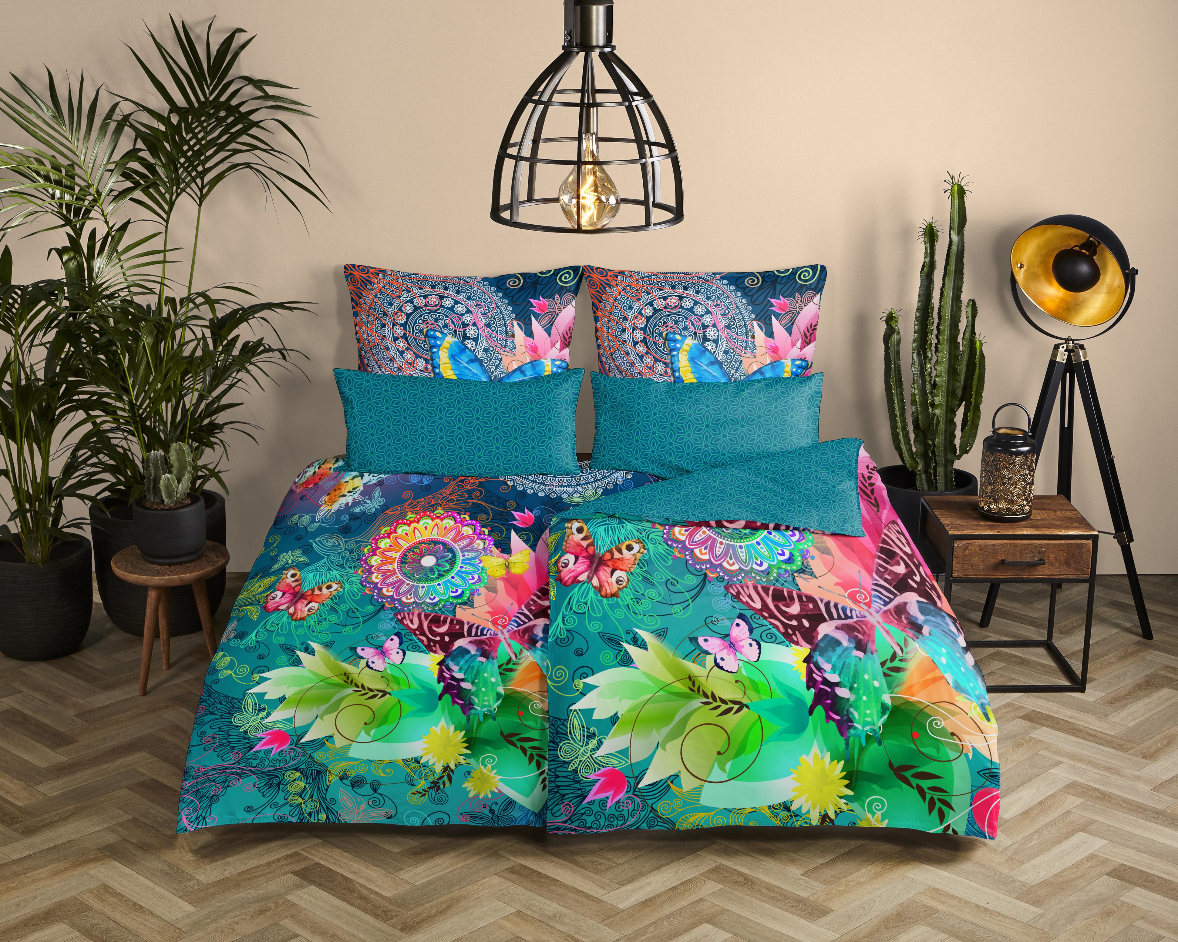 hip Wendebettwäsche "Parada" 3 Satin, Reißverschluss, Wendeoptik, Mandala, Schmetterling, Bunt
