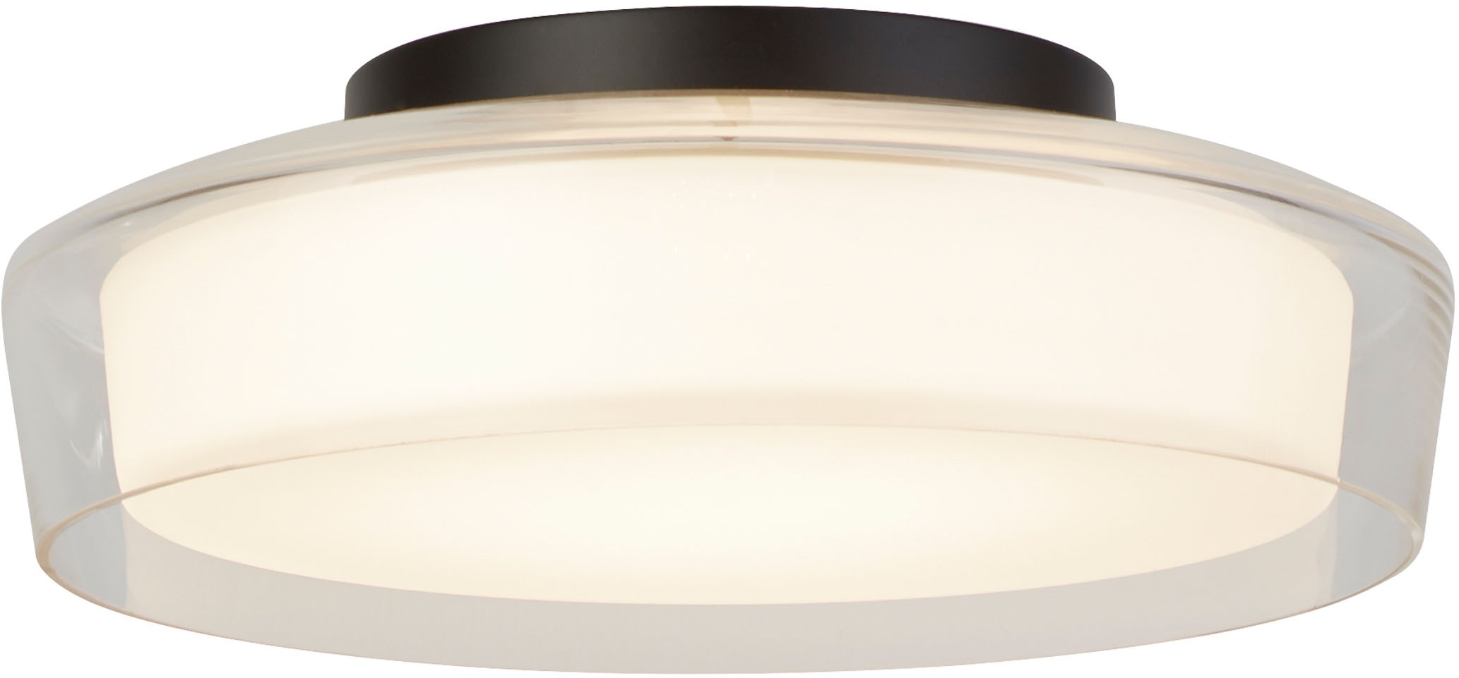 SEARCHLIGHT Deckenleuchte "Puck Flush - Black Metal, Clear & Opal Glass", matt schwarz, klar und opalglas, 1, Ø 30cm H: 10cm, 1 Stk., Leuchten, Deckenleuchte