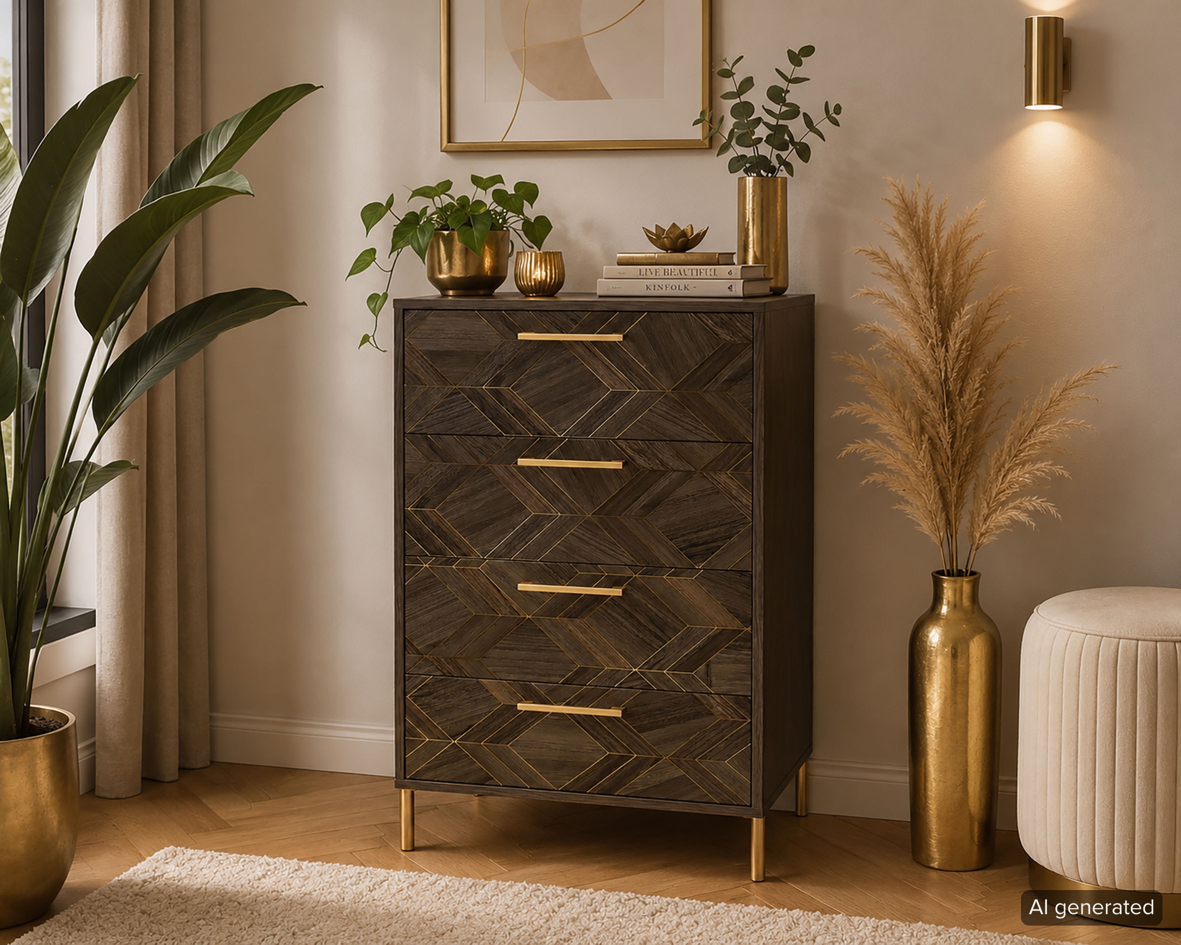 Schildmeyer Kommode »Glenn, Art-Déco Design mit eleganten Goldakzenten, Made in Germany« 1 Stk. tlg. Nussbaum Art-Déco Design mit eleganten Goldakzenten, Made in Germany