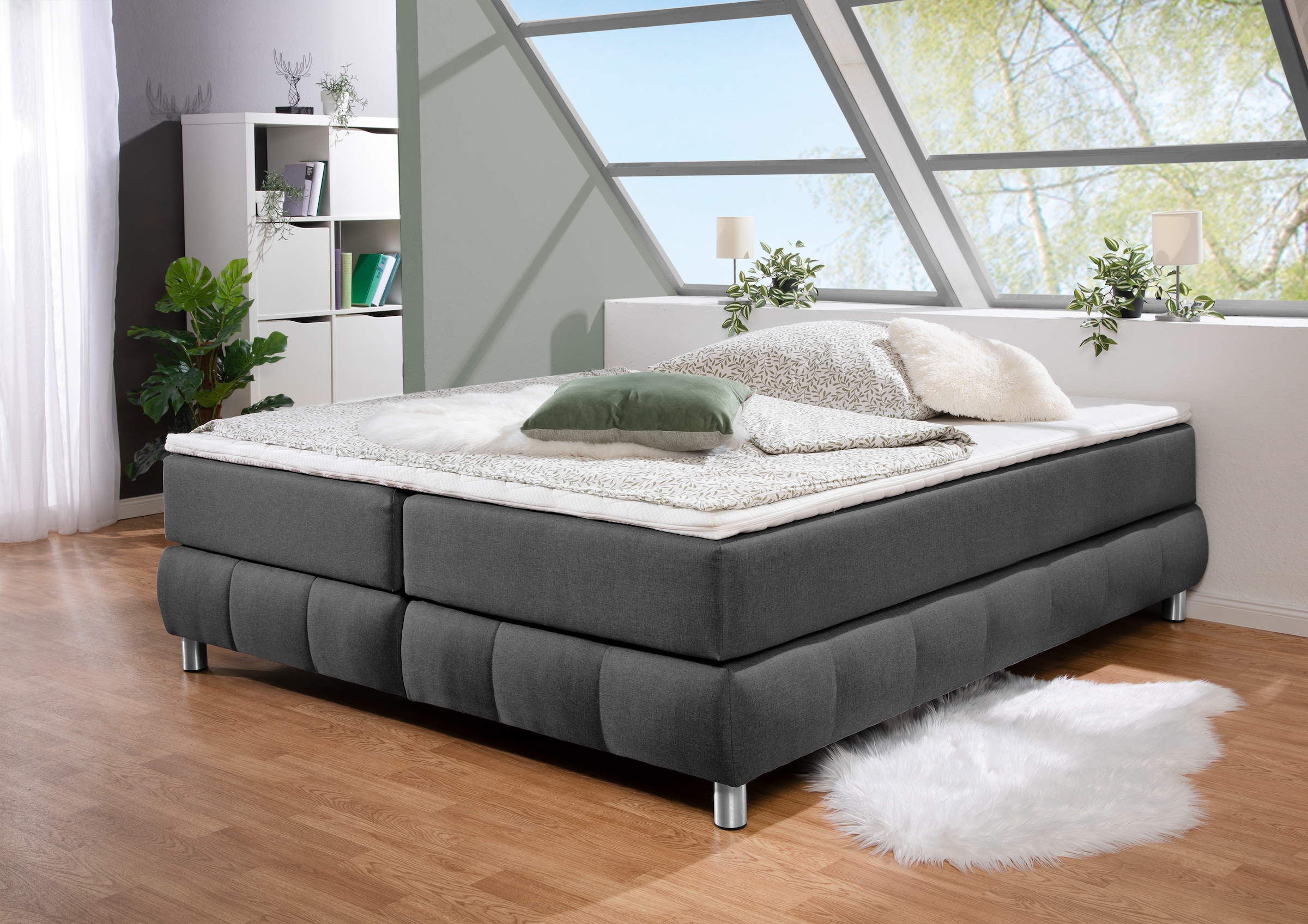 andas Boxspringbett »Oregon«, incl. Topper, in Samtoptik oder