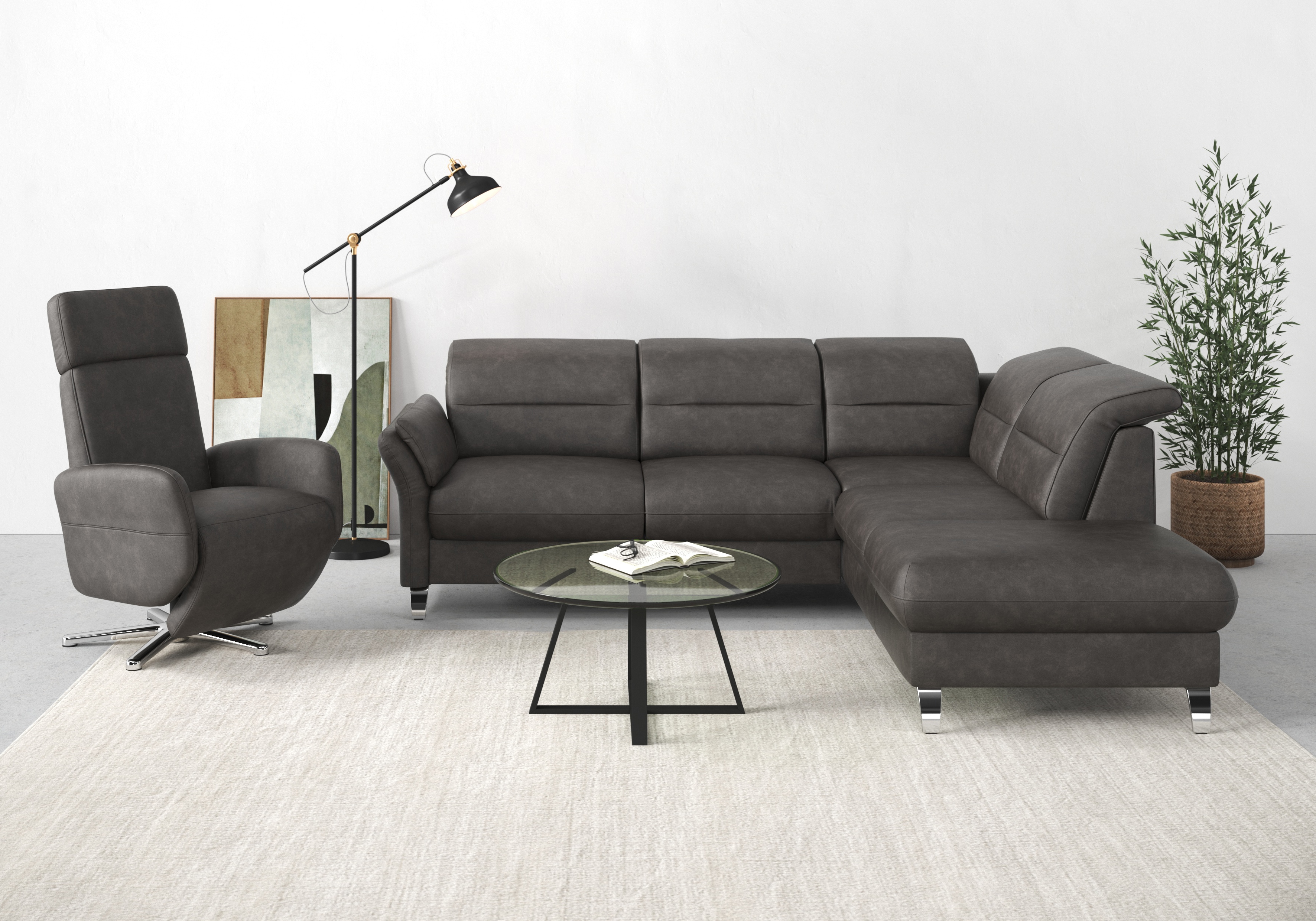 sit&more Ecksofa "Grenoble L-Form mit Federkern" wahlweise mit Schlaffunktion, Bettkasten, Arm- und Kopfteilverstellung