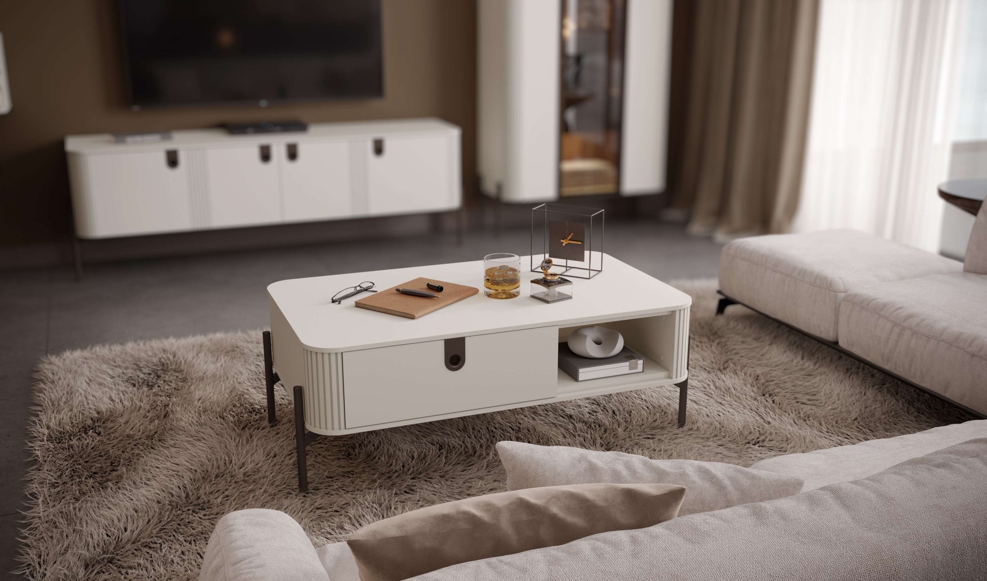 Home affaire Lowboard »Rondo TV-Board, TV-Kommode, TV-Schrank, TV-Unterschrank, TV-Möbel« UV lackiert, Soft Close Funktion, Metallrahmen als Basis des Elements