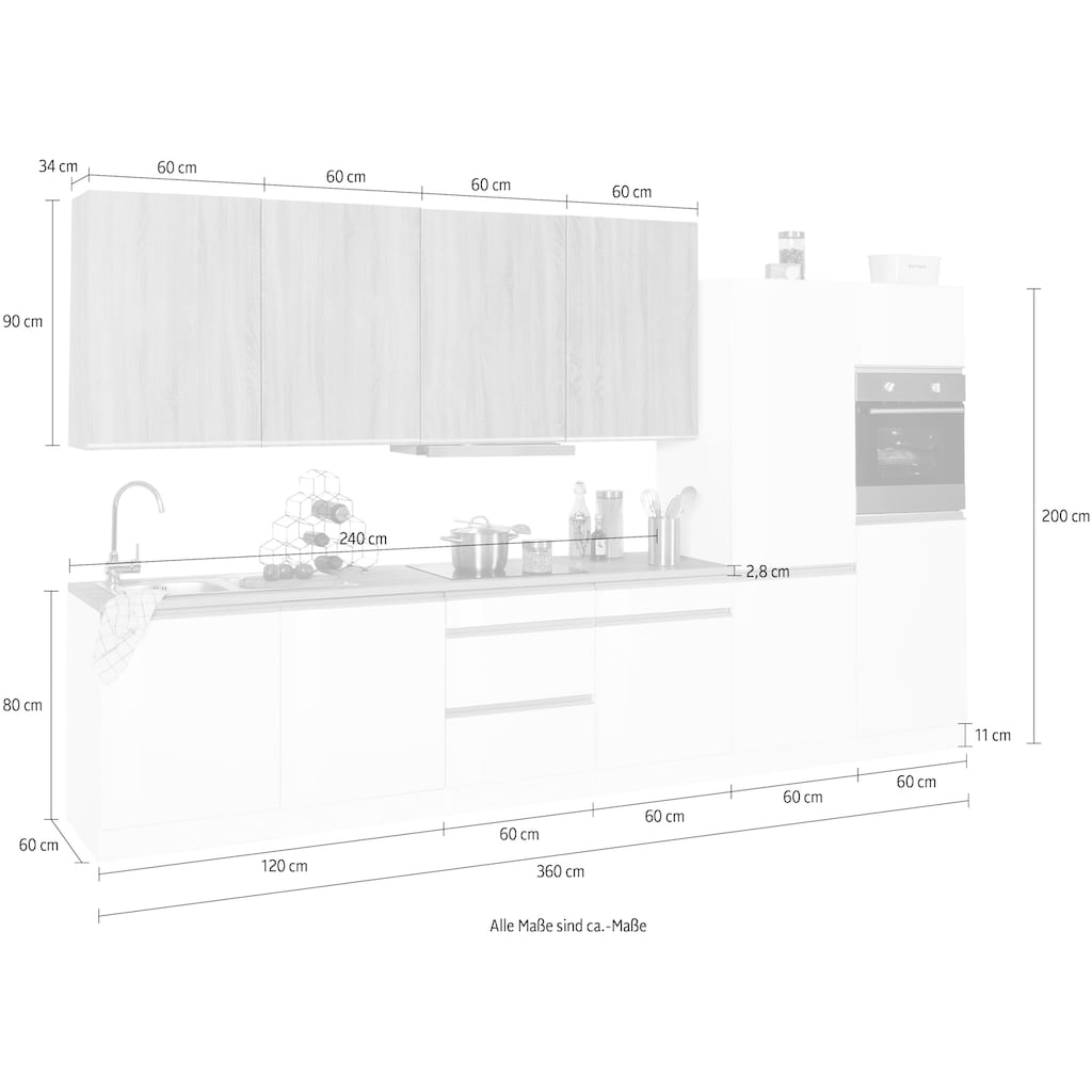 HELD MÖBEL Küchenzeile »Ohio«, mit E-Geräten, Breite 360 cm
