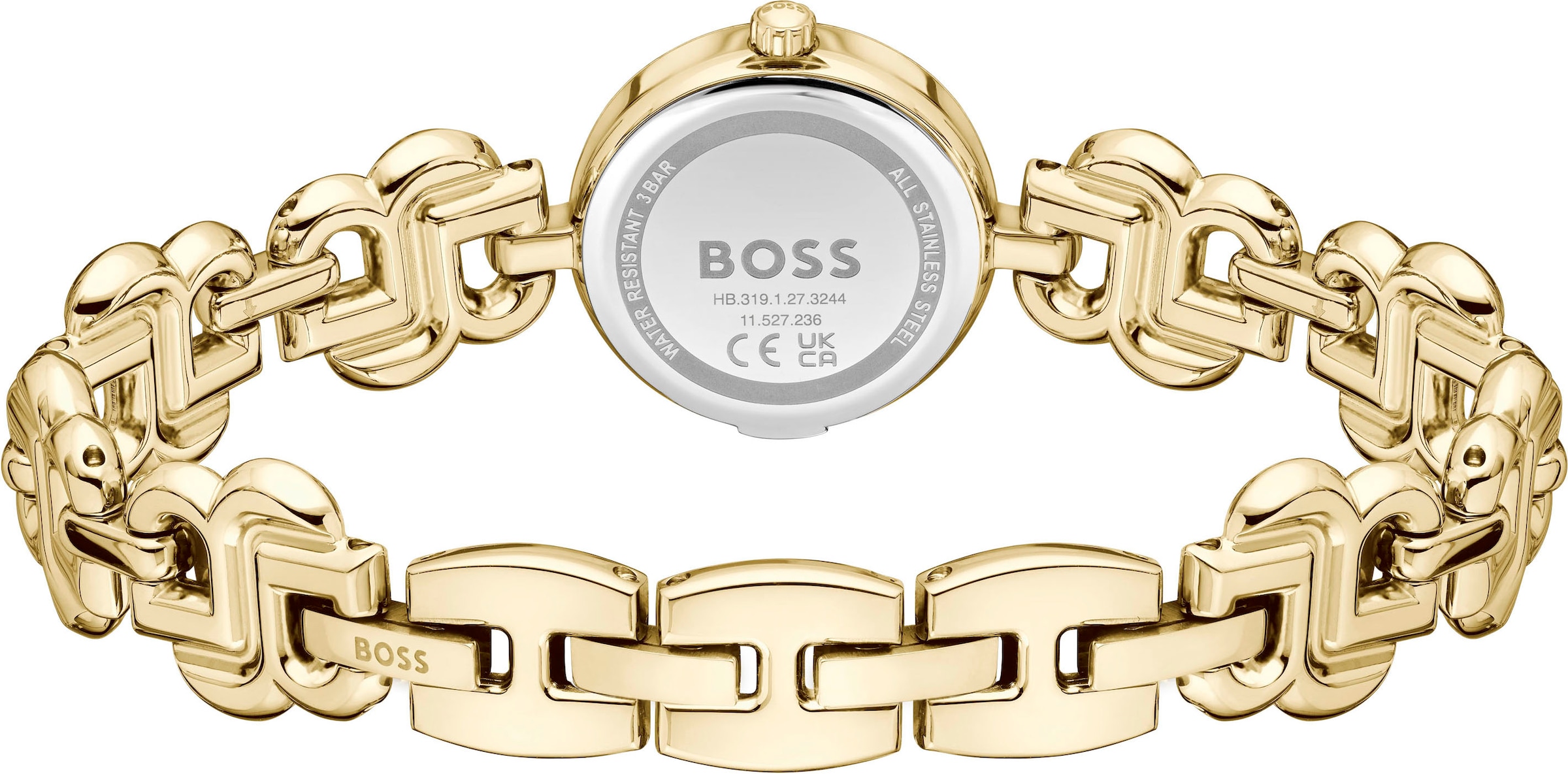 BOSS Quarzuhr »DOUBLE B DRESSY«, Armbanduhr, Damenuhr, Edelstahlarmband, analog