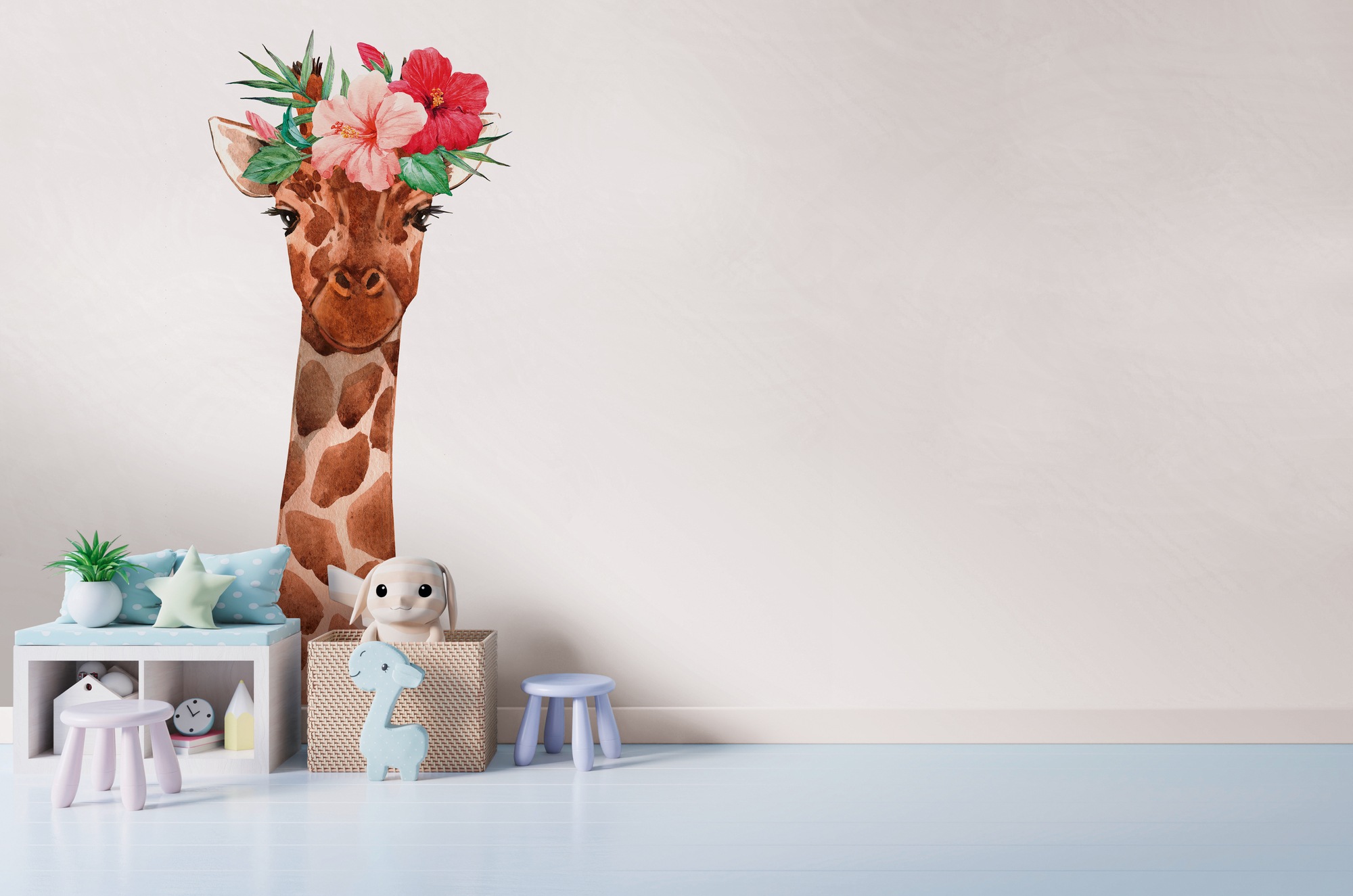 A.S. Création Vliestapete "Giraffen-Tapete mit Blumenkranz Aquarell Tiermotiv" matt strukturiert