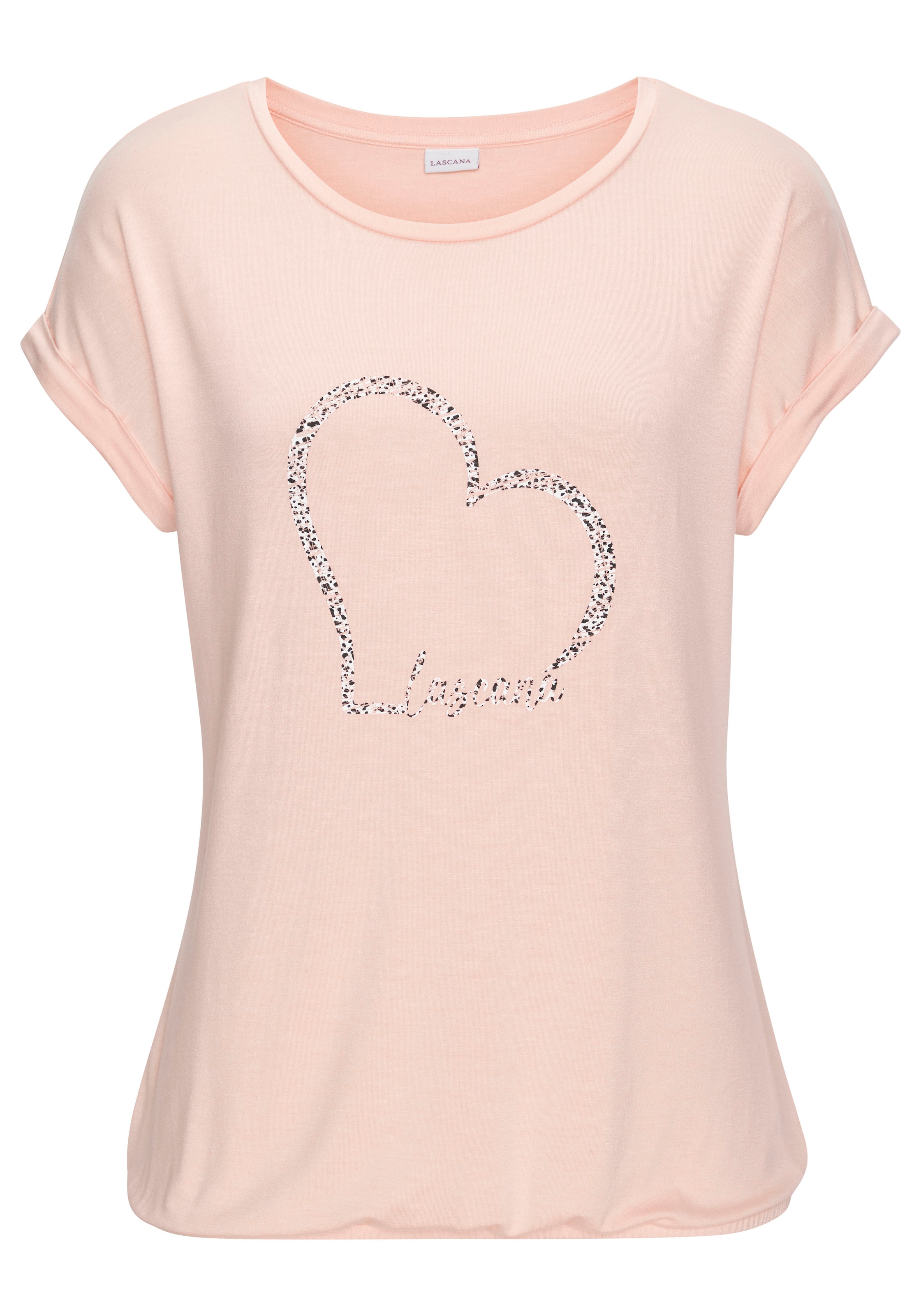 LASCANA Kurzarmshirt »mit Lascana Herz Print«, aus weichem Viskose-Stretch