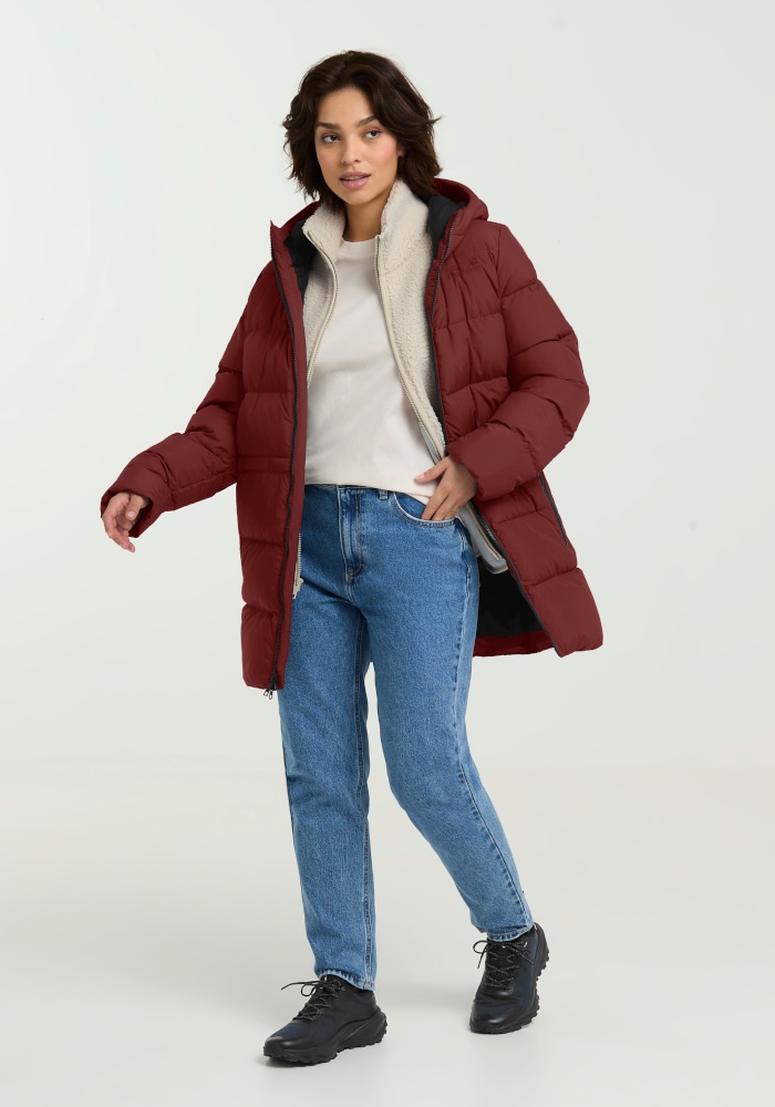 Jack Wolfskin Daunenmantel »FROZEN PALACE LONG JKT W RDS« mit Kapuze, wärmeisolierende Füllung, winddicht
