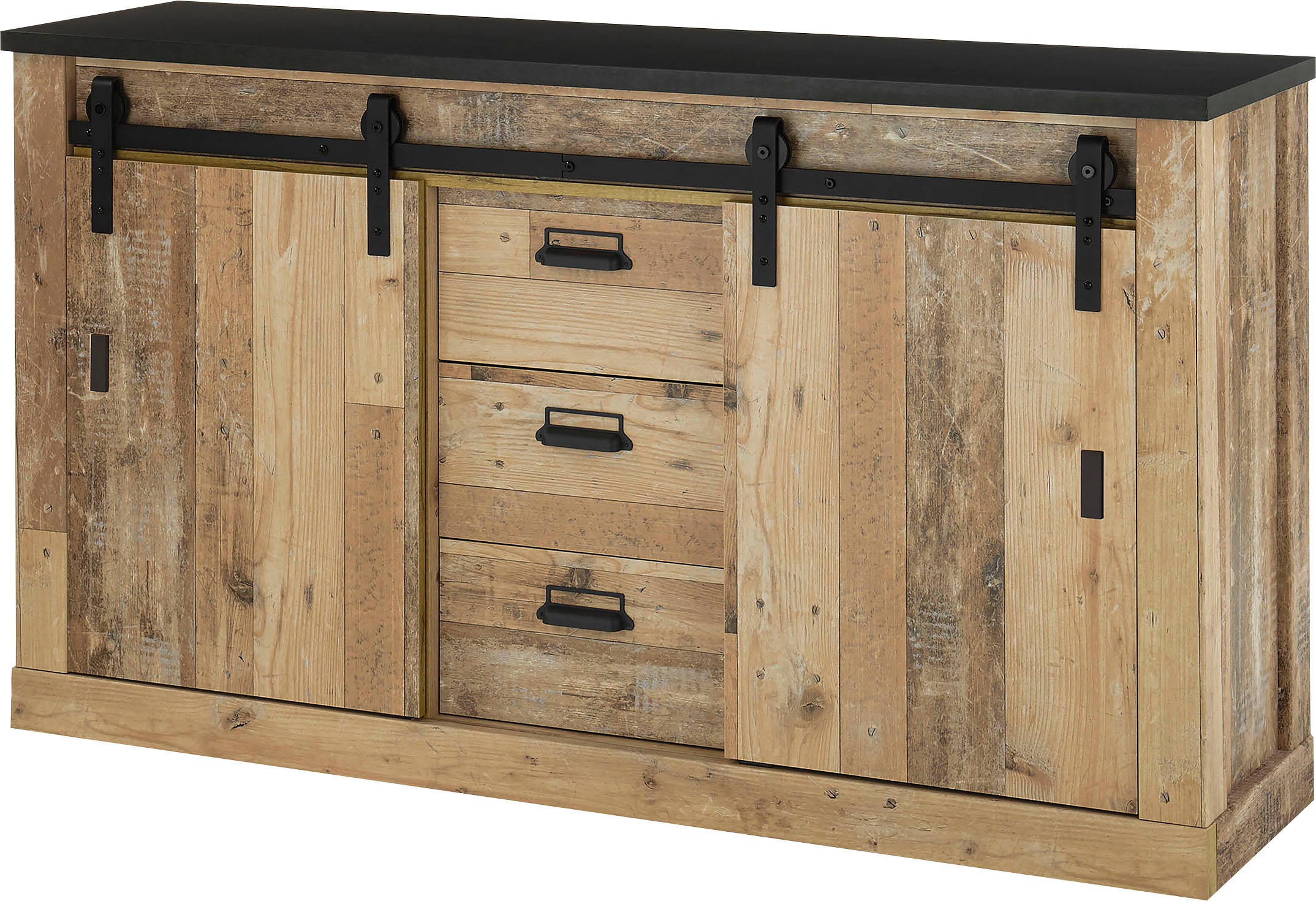 Home affaire Sideboard "SHERWOOD", Holz Dekor, mit Scheunentorbeschlag und günstig online kaufen