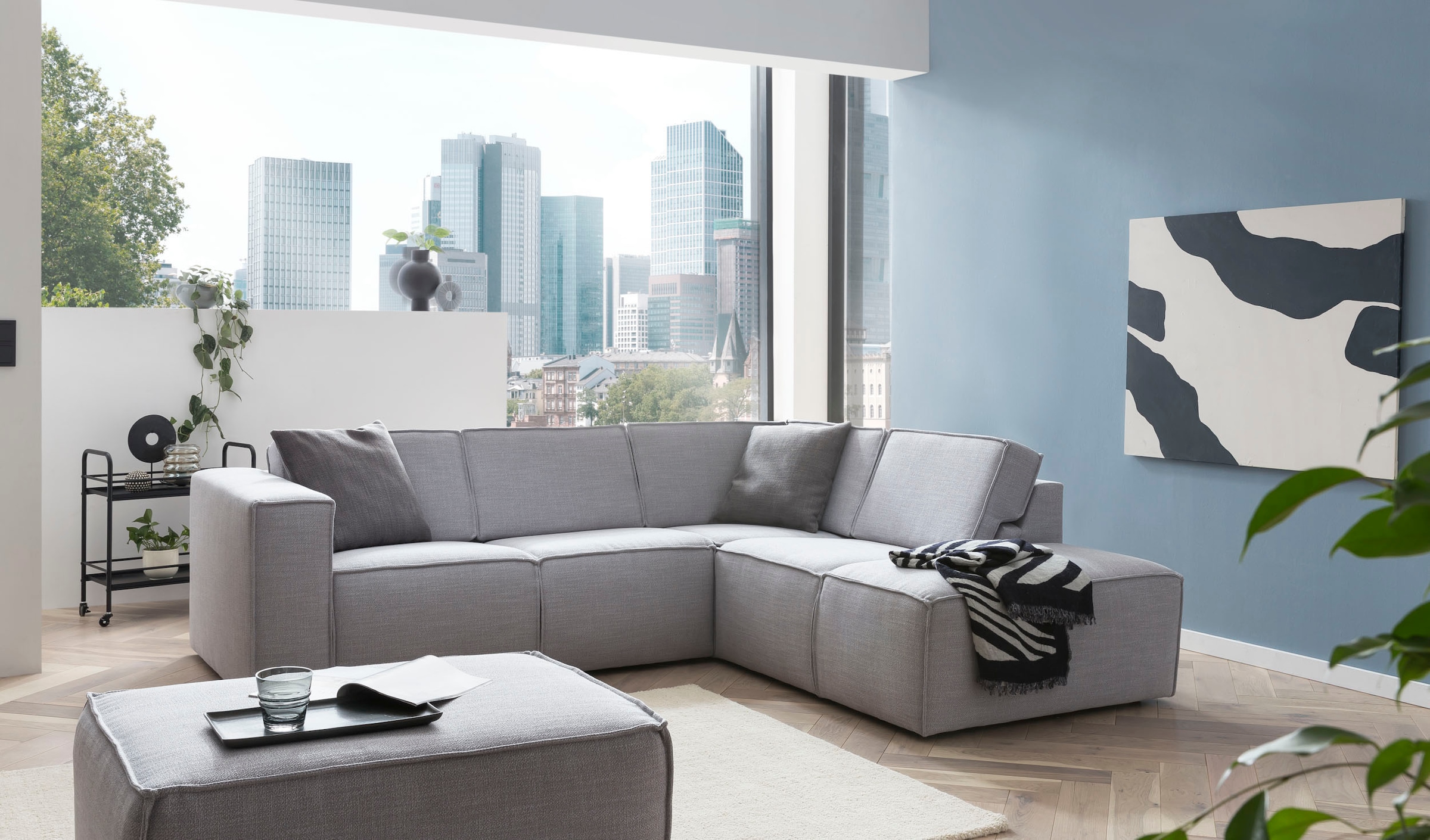TRENDMANUFAKTUR Ecksofa »Dice mit Sitztiefenverstellung und Kaltschaumpolsterung«, hoher Sitzkomfort, aktuelle Kedernaht, L-Form