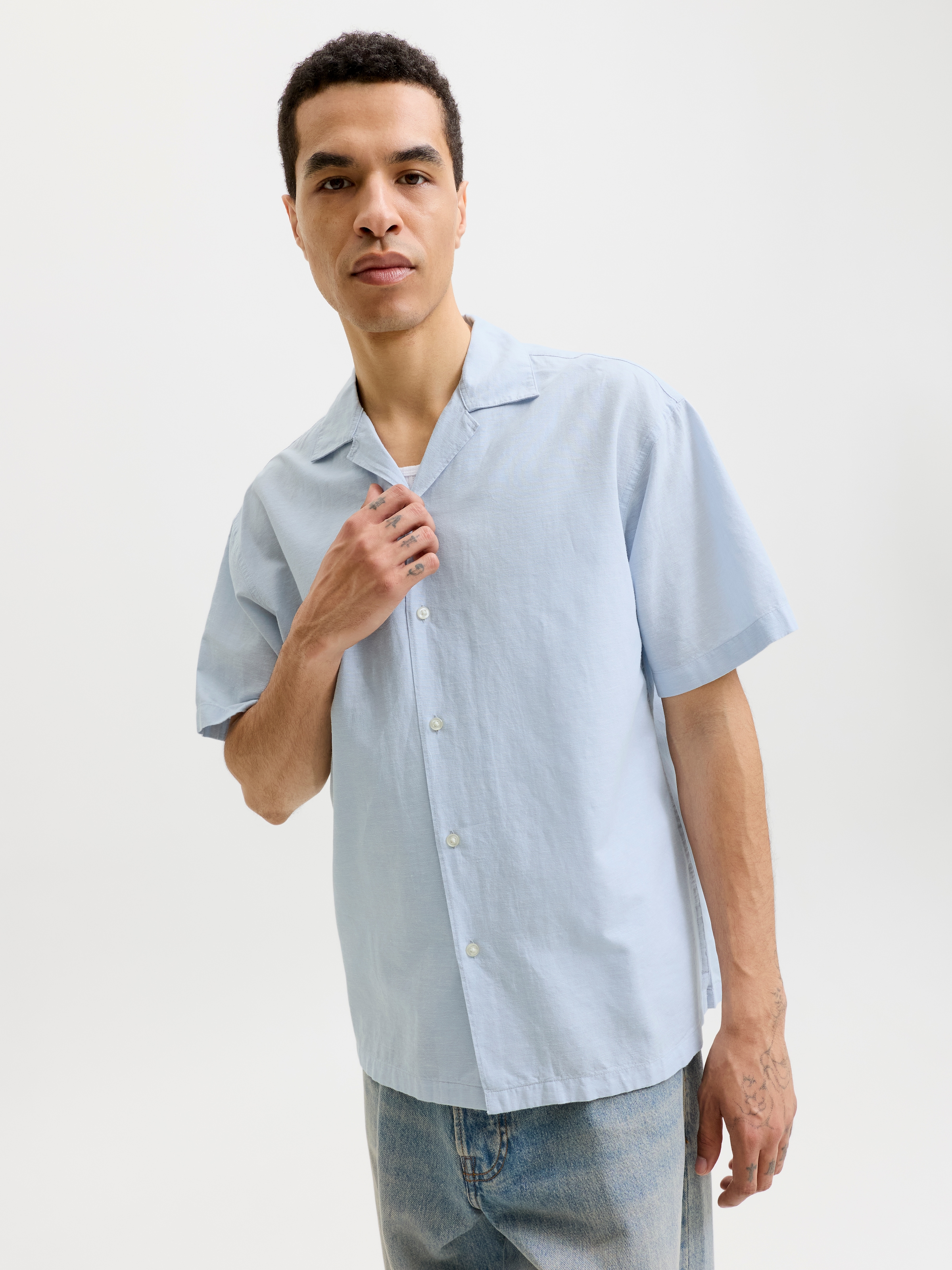 Jack & Jones Ebreeze Linen Blend Resort Short Sleeve Shirt Celestial Blue Men 5