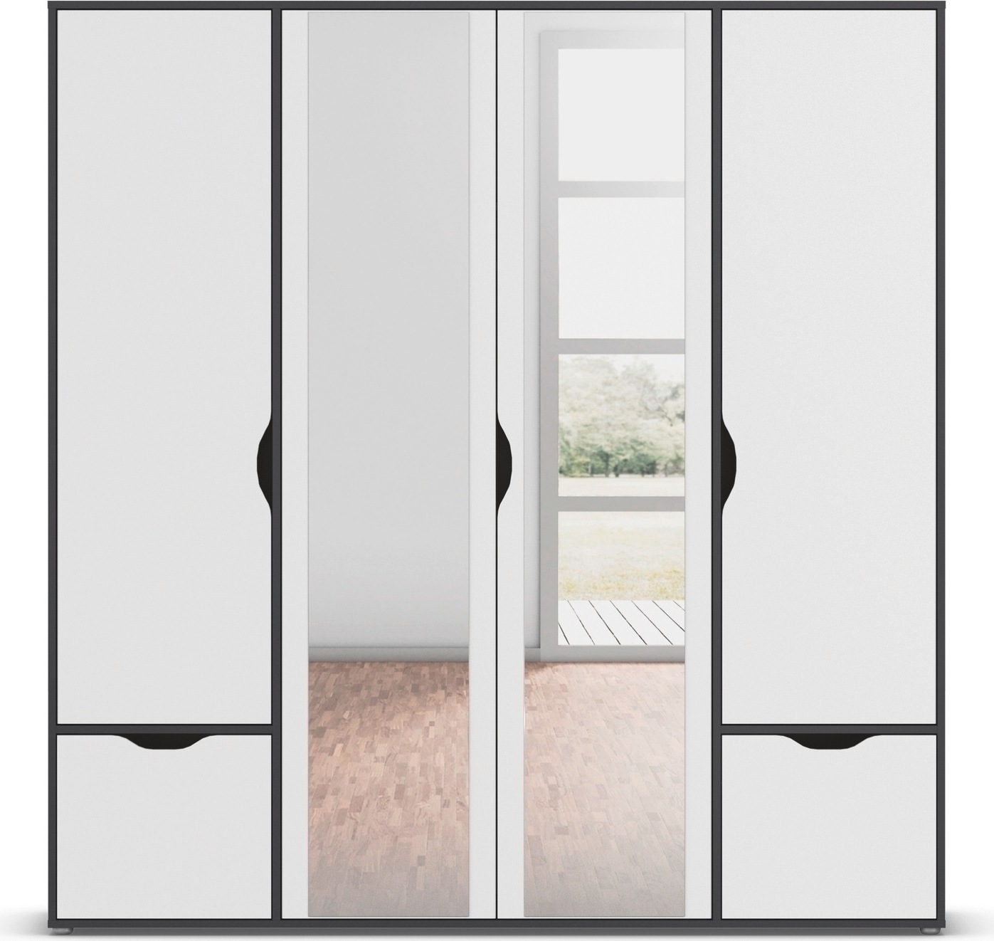 rauch Drehtürenschrank »Kleiderschrank Schrank Garderobe Wäscheschrank NARAI mit Schubladen«, (in 3 verschiedenen Ausstattungen BASIC/CLASSIC/PREMIUM), Griffausfräsungen für eine grifflose Optik TOPSELLER MADE IN GERMANY