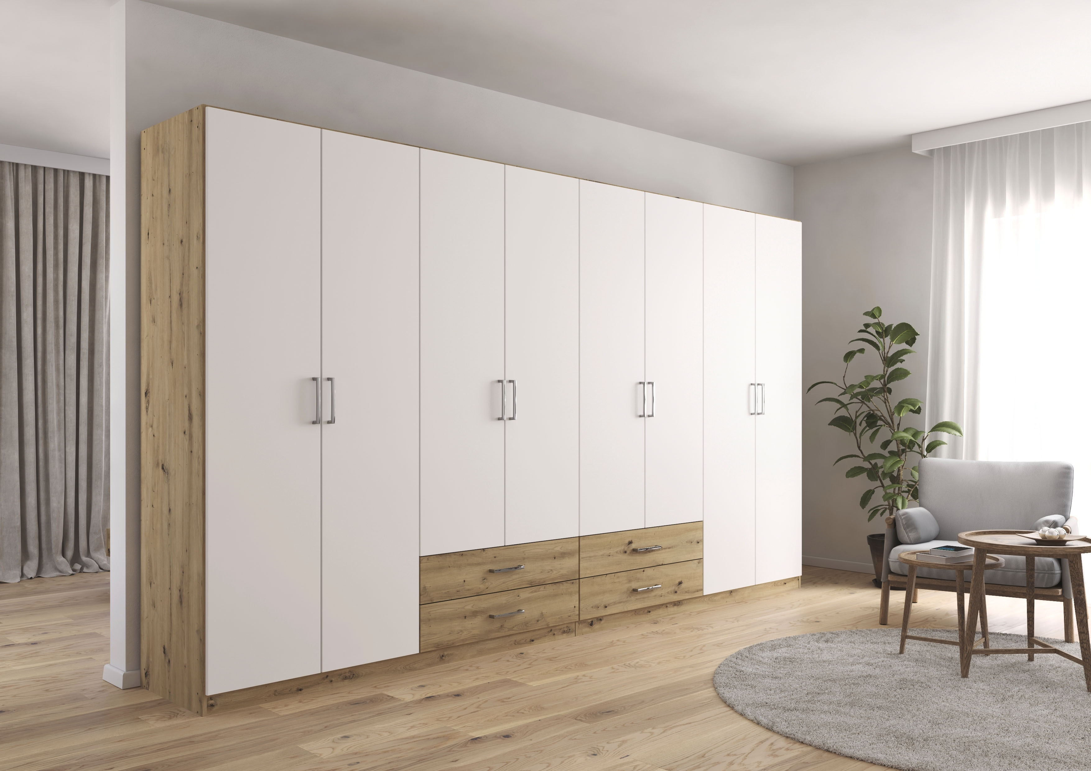 rauch Drehtürenschrank "Kleiderschrank Garderobe GAMMA Breiten 360 cm" in 3 Ausstattungen BASIC/CLASSIC/PREMIUM (inkl. SOFT-CLOSE-Funktion), mit Schubladen, verschiedene Griff-Varianten TOPSELLER MADE IN GERMANY