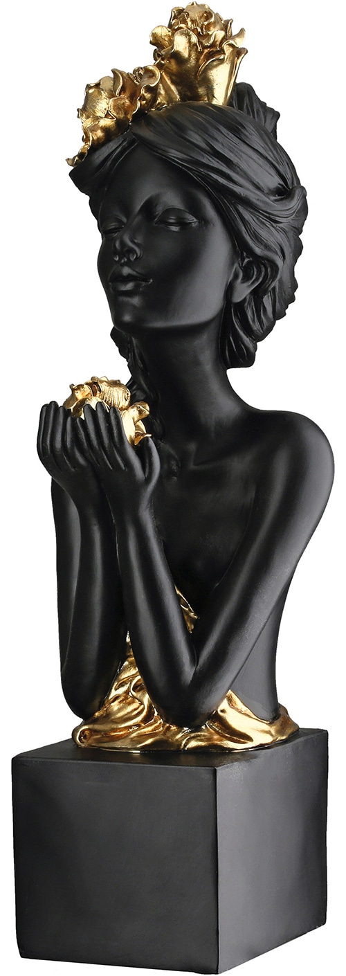 GILDE Skulptur "Skulptur Frau Rosenliebe schwarz" Frauenfigur Rosenmotiv romantische Skulptur edle Dekoration