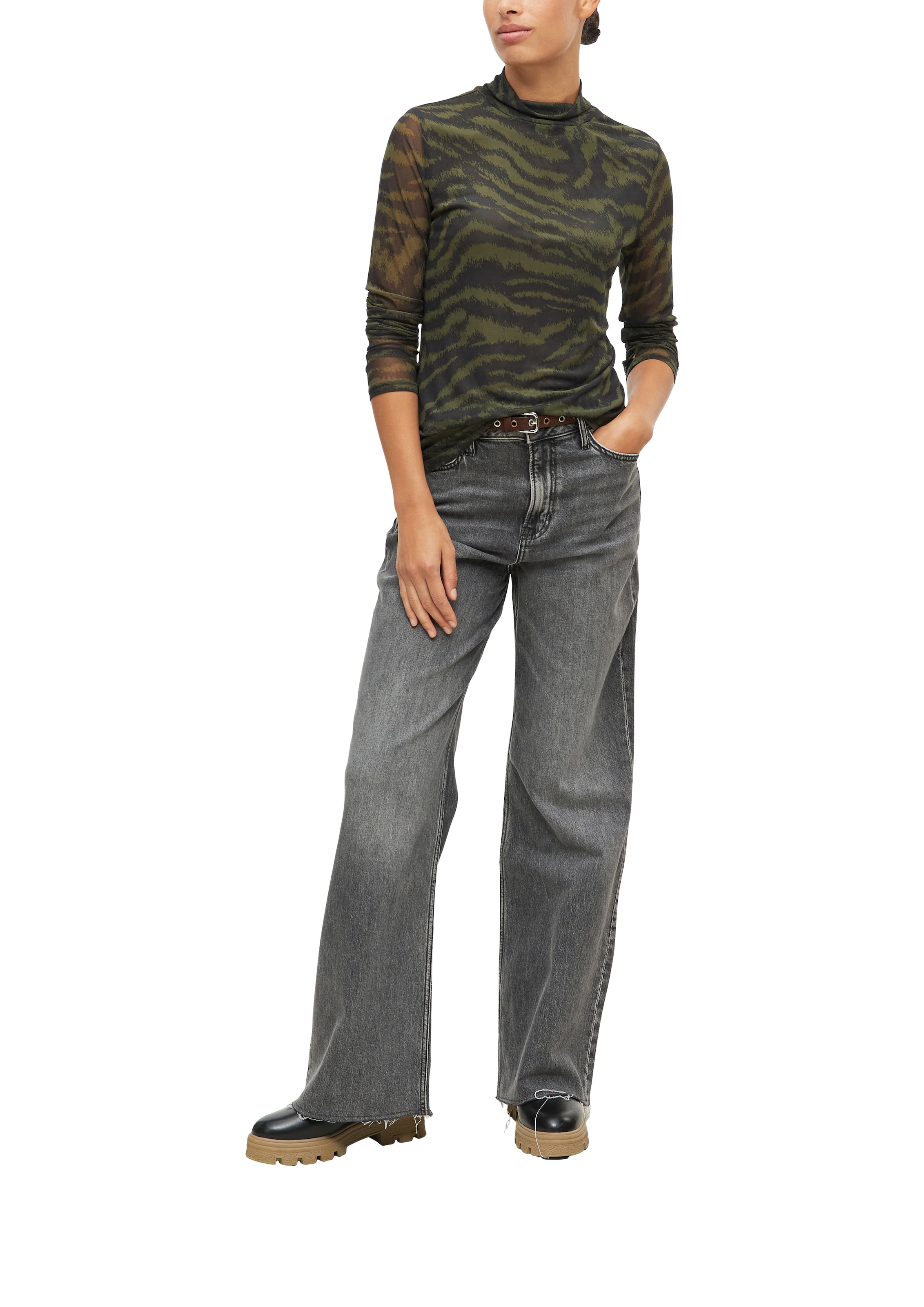 s.Oliver Langarmshirt mit Stehkragen und Animal-Print / Stretch