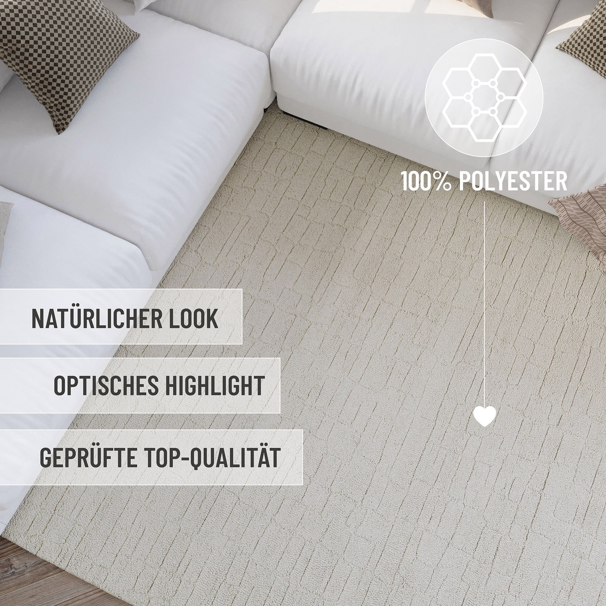Wecon home Teppich »Hamptons THIRTYONE«, rund, 15 mm Höhe, Kurzflor, Wohnzimmer, Schlafzimmer, elegant, robust, Krokodil-Design