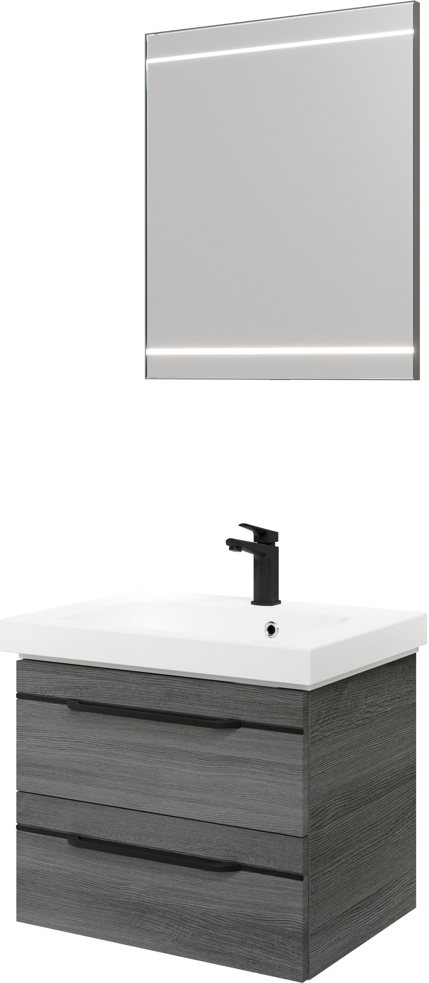 Saphir "Balto 2-teilig Mineralmarmor-Waschtisch mit LED-Spiegel, Waschplatz" 2 Stk. tlg.