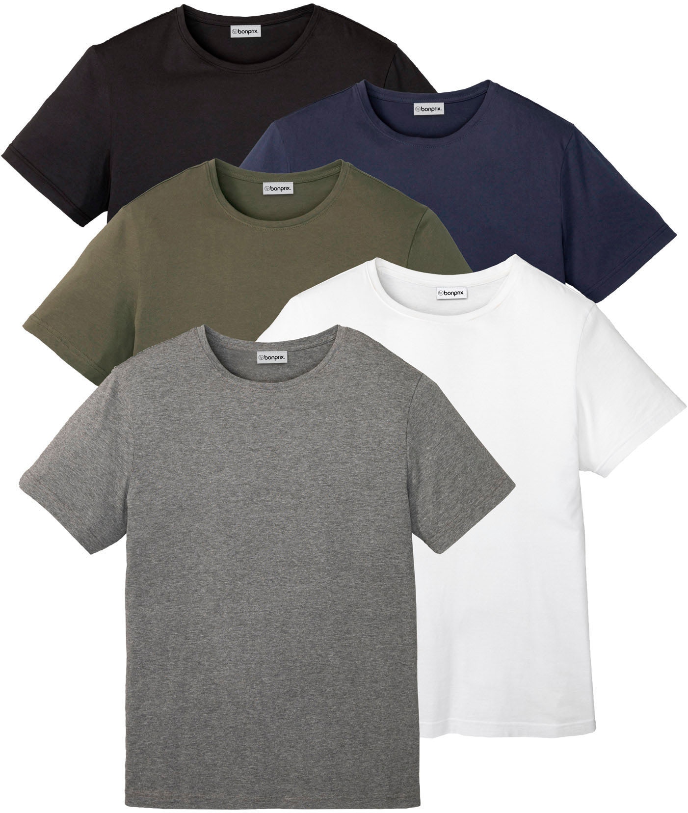bonprix T-Shirt "T-Shirt (5er Pack)" Packung, 5er, 5 Stk. Regular Fit, Kurzarm, für warme Tage, aus Baumwolle und Viskose