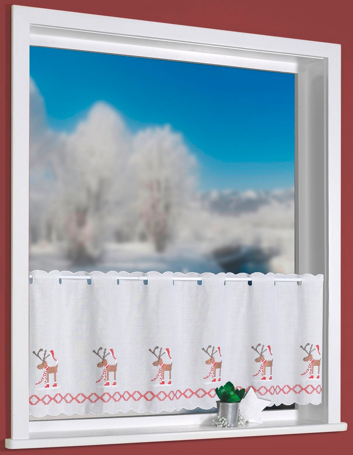 Weckbrodt Scheibengardine "Weihnachtselche" Stangendurchzug 1 Stk. tlg. Bis günstig online kaufen