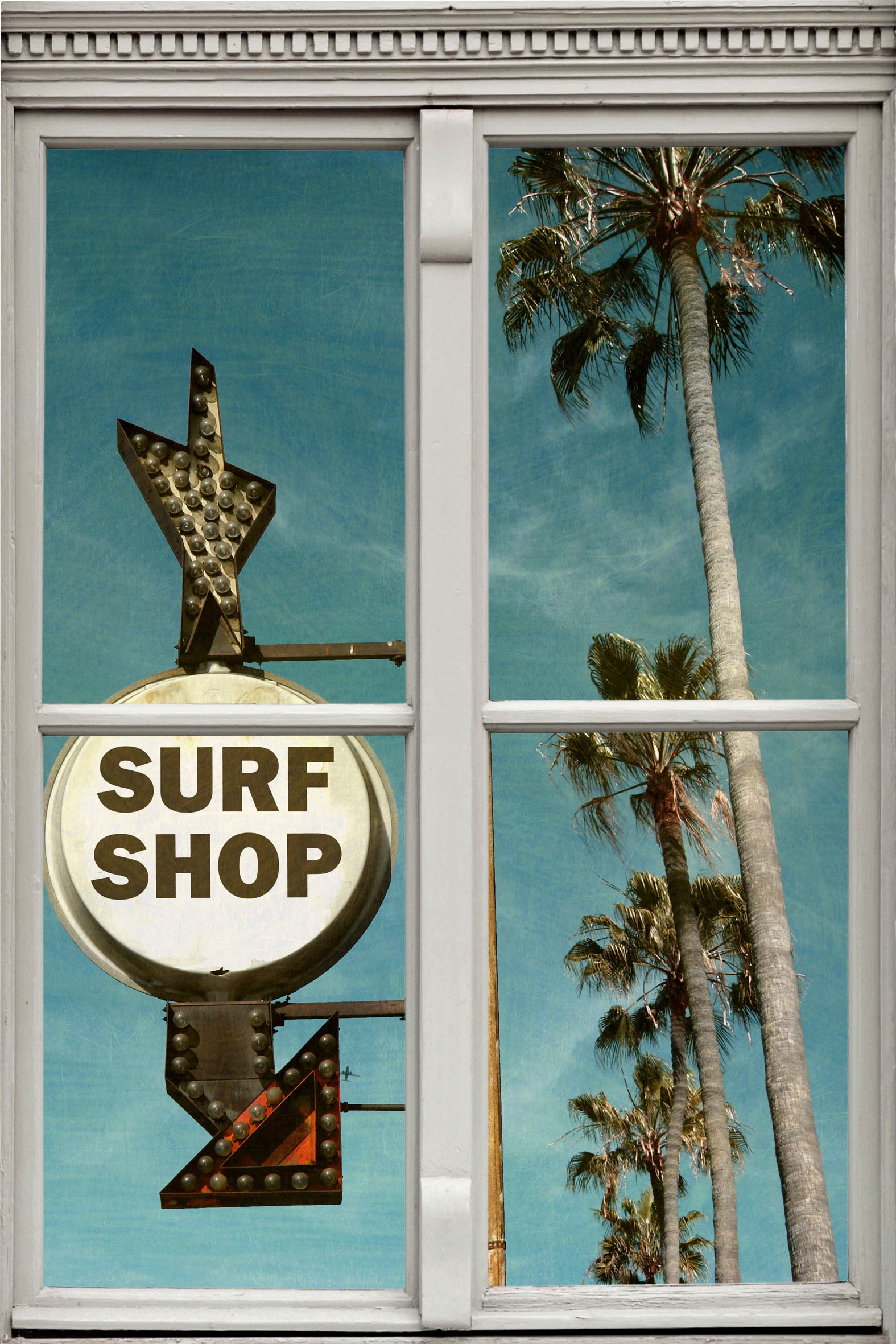 queence Wandsticker "Surf Shop", Wandsticker, Wandbild, selbstklebend, 3D, Fenster