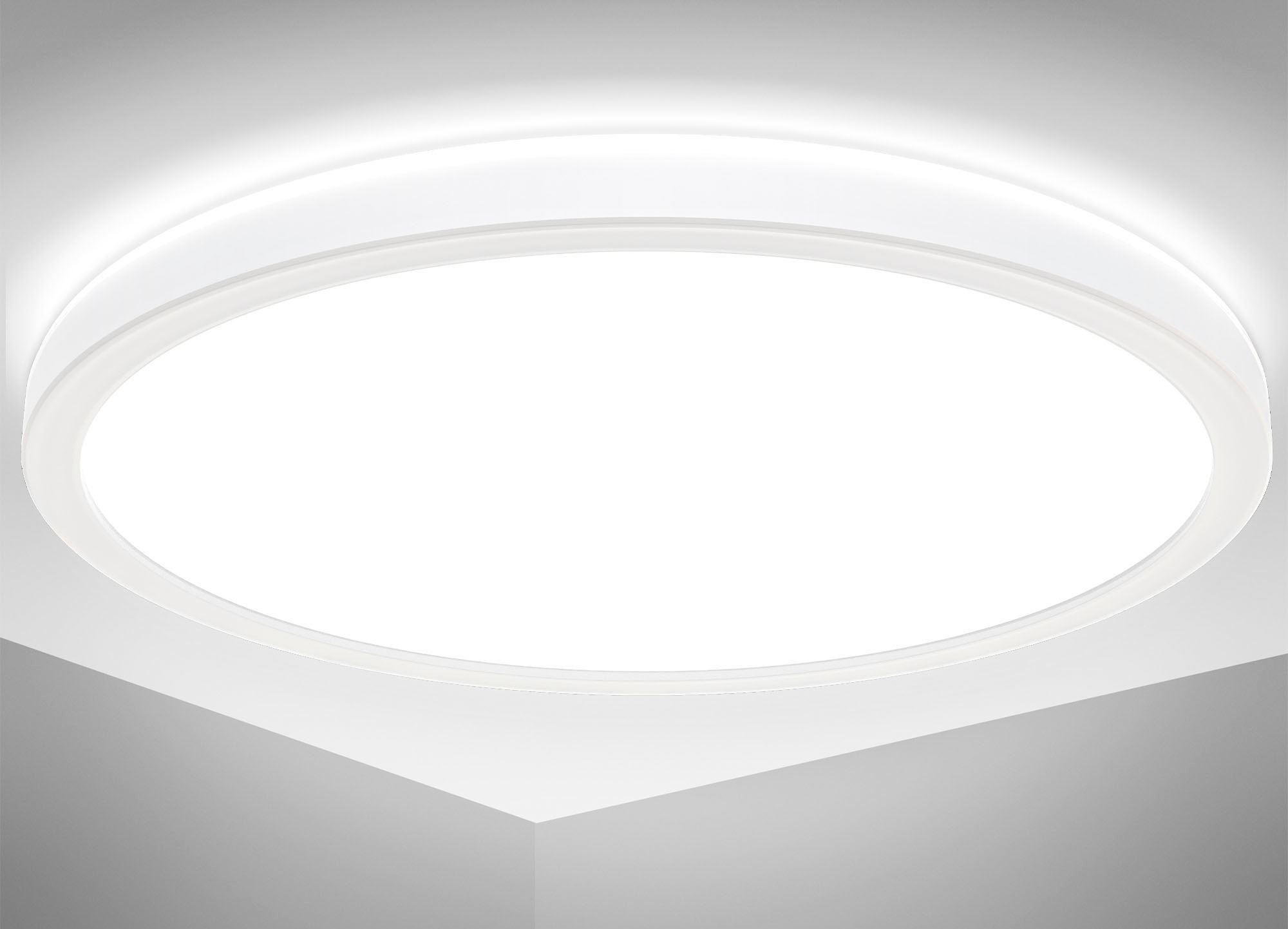 B.K.Licht LED Deckenleuchte »BK_DB1558 LED Bad-Deckenlampe, mit Backlight, Ultraflach«, 1 flammig, Leuchtmittel LED-Modul | LED fest integriert, Indirektes Licht, 18W, 4.000K, 2400Lm, IP44, Ø29cm