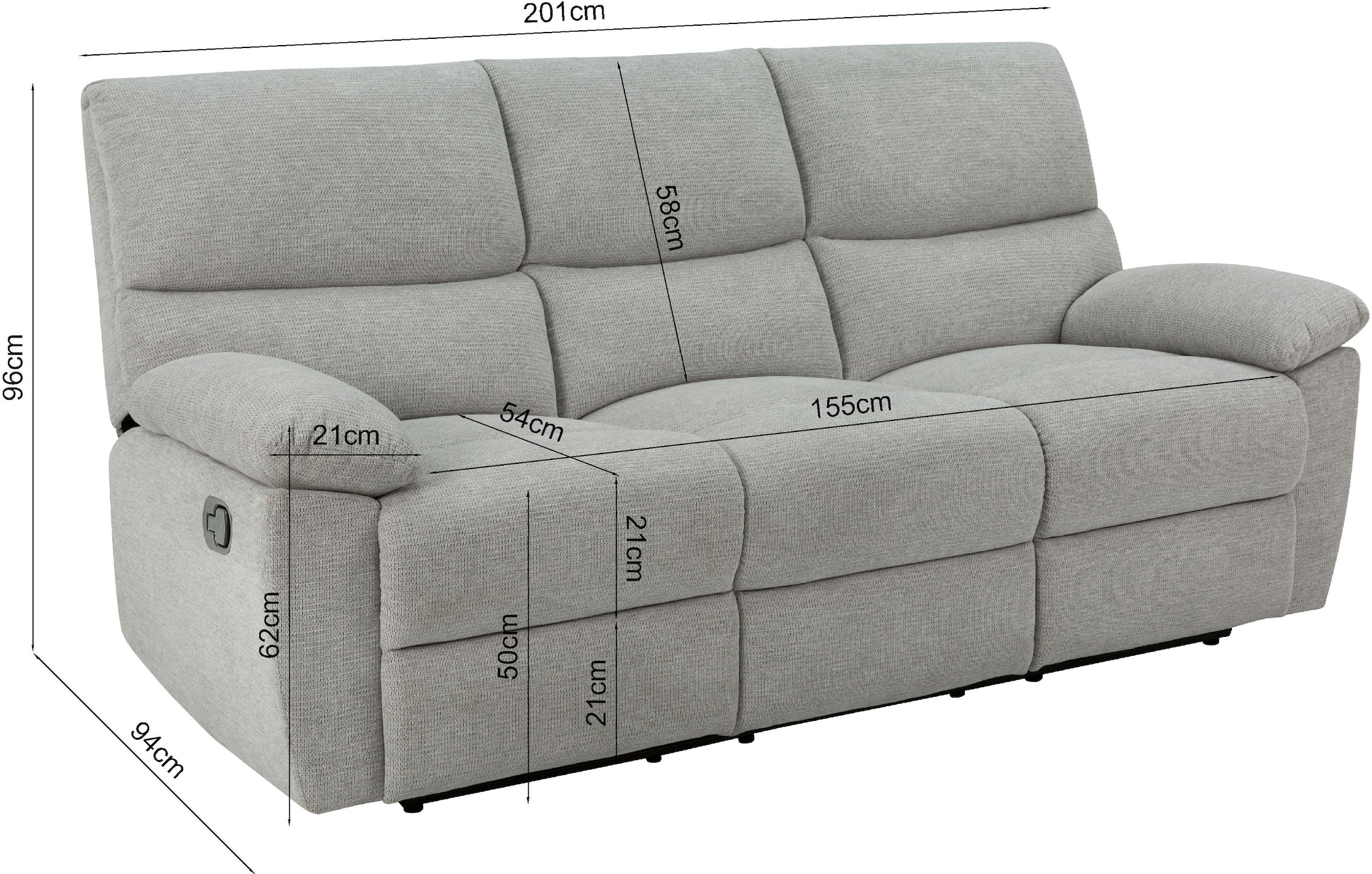 Home affaire 3-Sitzer »LANNOY, manuelle o. elelektrische Relaxfunktion in 2 Sitzen, USB A/C«, Liegefunktion (105°-150°), Reclinersofa, Webstoff, Federkern