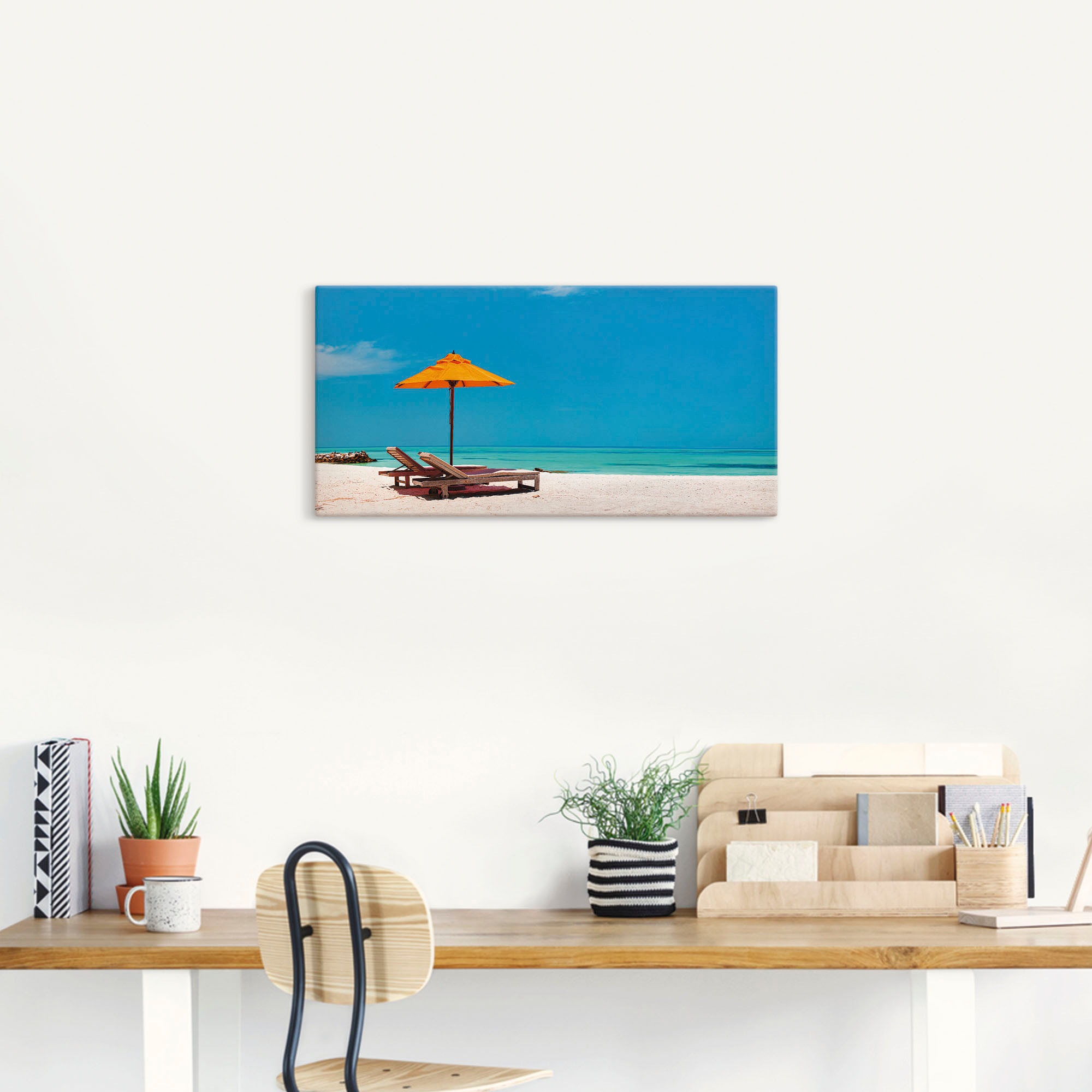 Artland Wandbild »Liegestuhl Sonnenschirm Strand Malediven«, Strand, (1 St.), als Alubild, Outdoorbild, Leinwandbild, Poster, Wandaufkleber