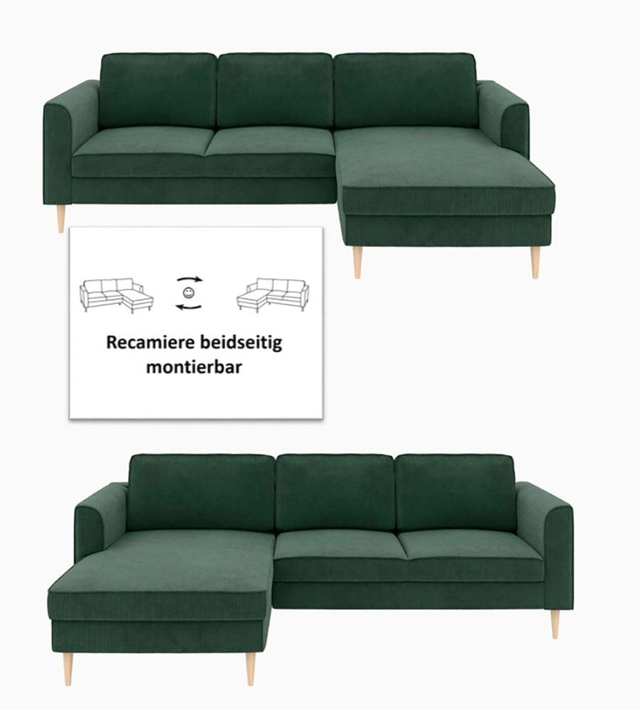 Home affaire Ecksofa »Booster Couch wahlweise mit Schlaffunktion und Bettkasten-auch in Cord«, Recamiere beidseitig montierbar, Sofa in L-Form, 232 cm