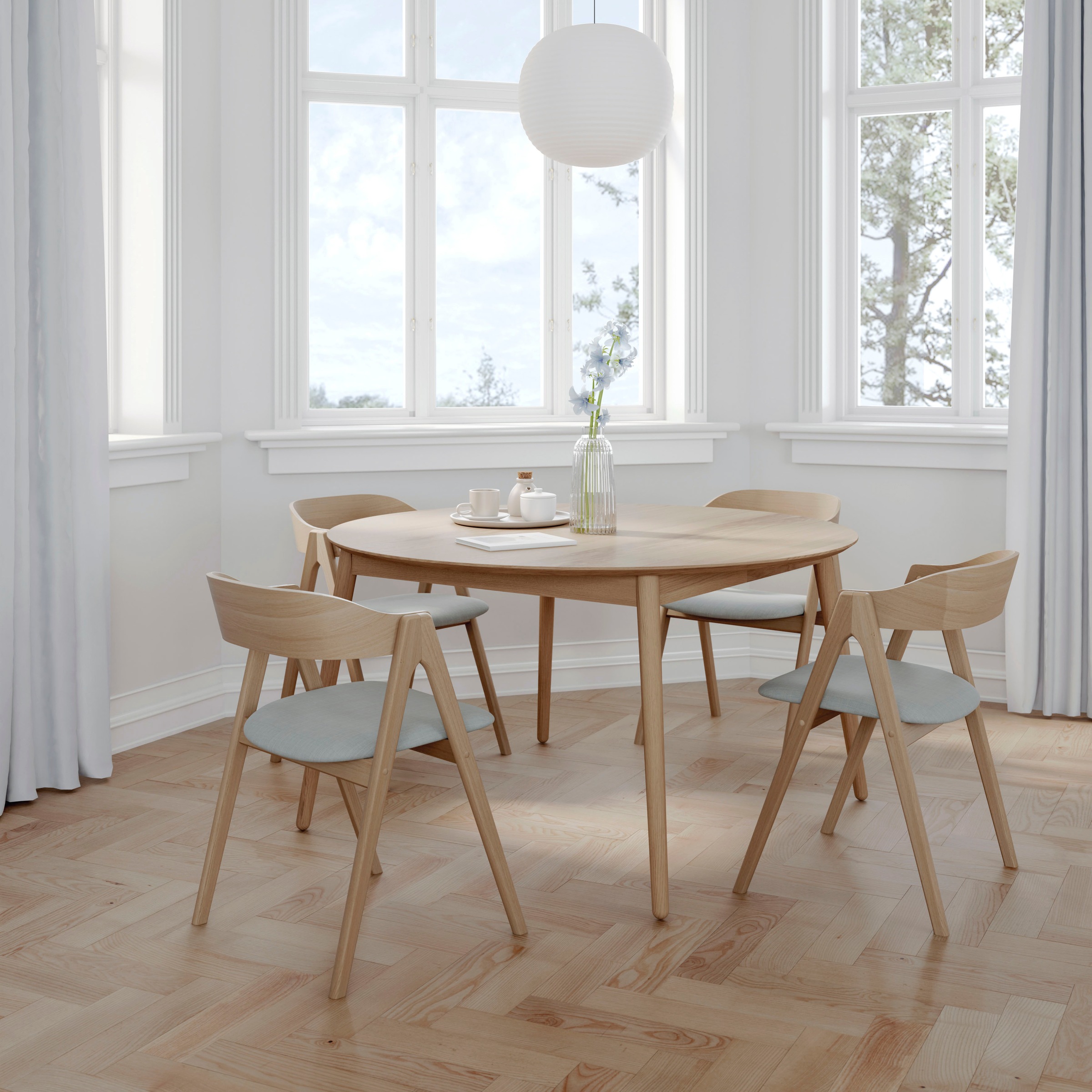 Hammel Furniture Esstisch »Meza Designtisch mit Auszugsfunktion und 2 Einlegeplatten« Ø135(231) cm, runde Tischplatte aus MDF/Laminat, Massivholzgestell