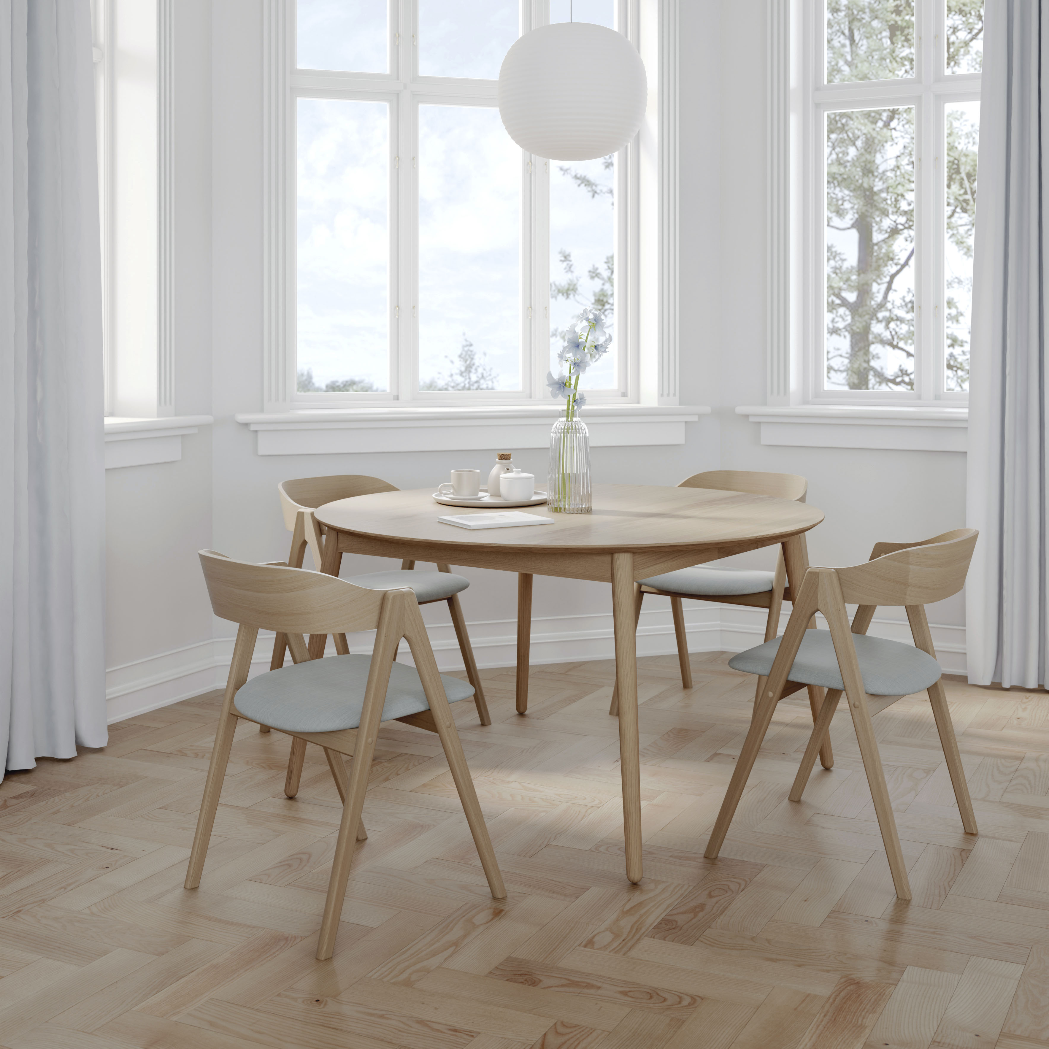 Hammel Furniture "Meza Designtisch mit Auszugsfunktion und 2 Einlegeplatten" Ø135(231) cm, runde Tischplatte aus MDF/Laminat, Massivholzgestell