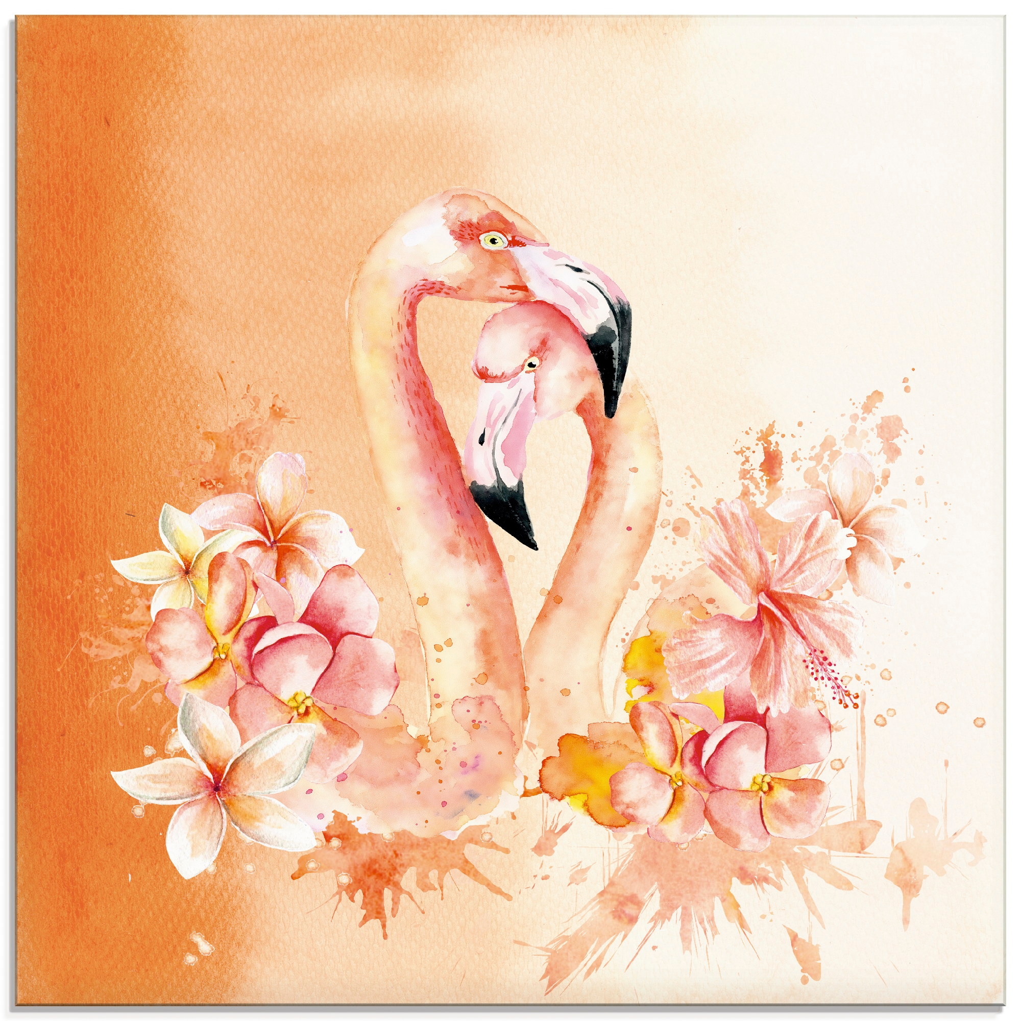 Artland Glasbild "Orange Flamingo in Love- Illustration", Vögel, (1 St.), in verschiedenen Größen