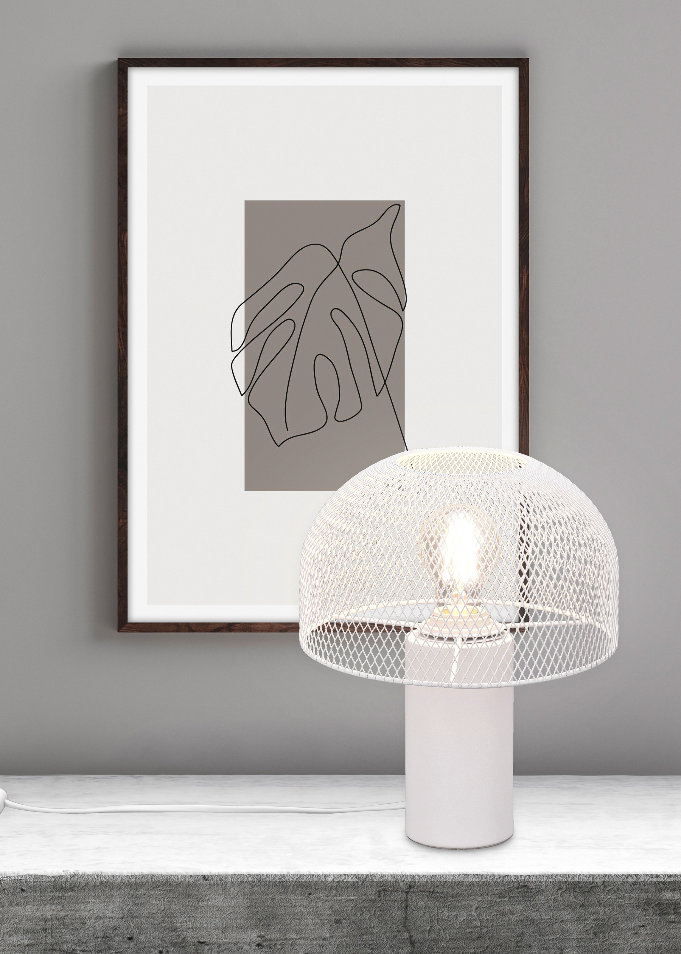 Leonique "Elenoire" E27 1 Stk. Pilzlampe Tischlampe Schreibtischlampe Gitter Draht Schirm