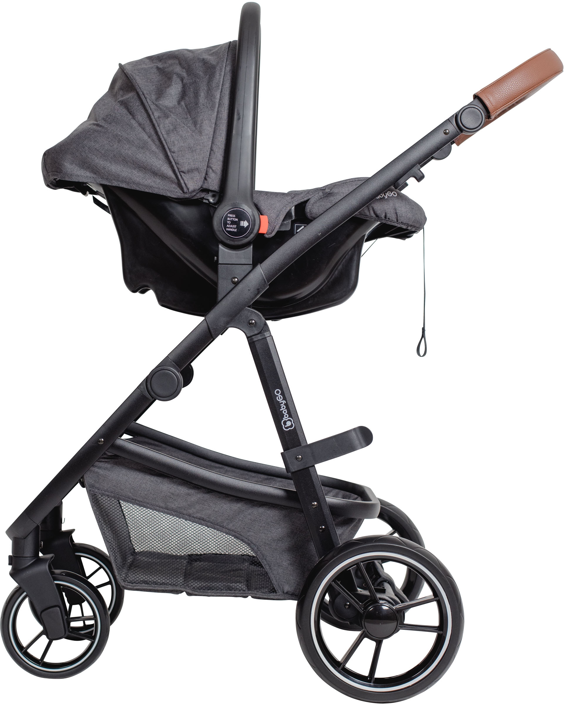 BabyGo Kombi-Kinderwagen »Simplex 3in1 Pram, Grey melange«, 15 kg, inkl. Babywanne + Matratze, Sportaufsatz, Babyschale & Wickeltasche
