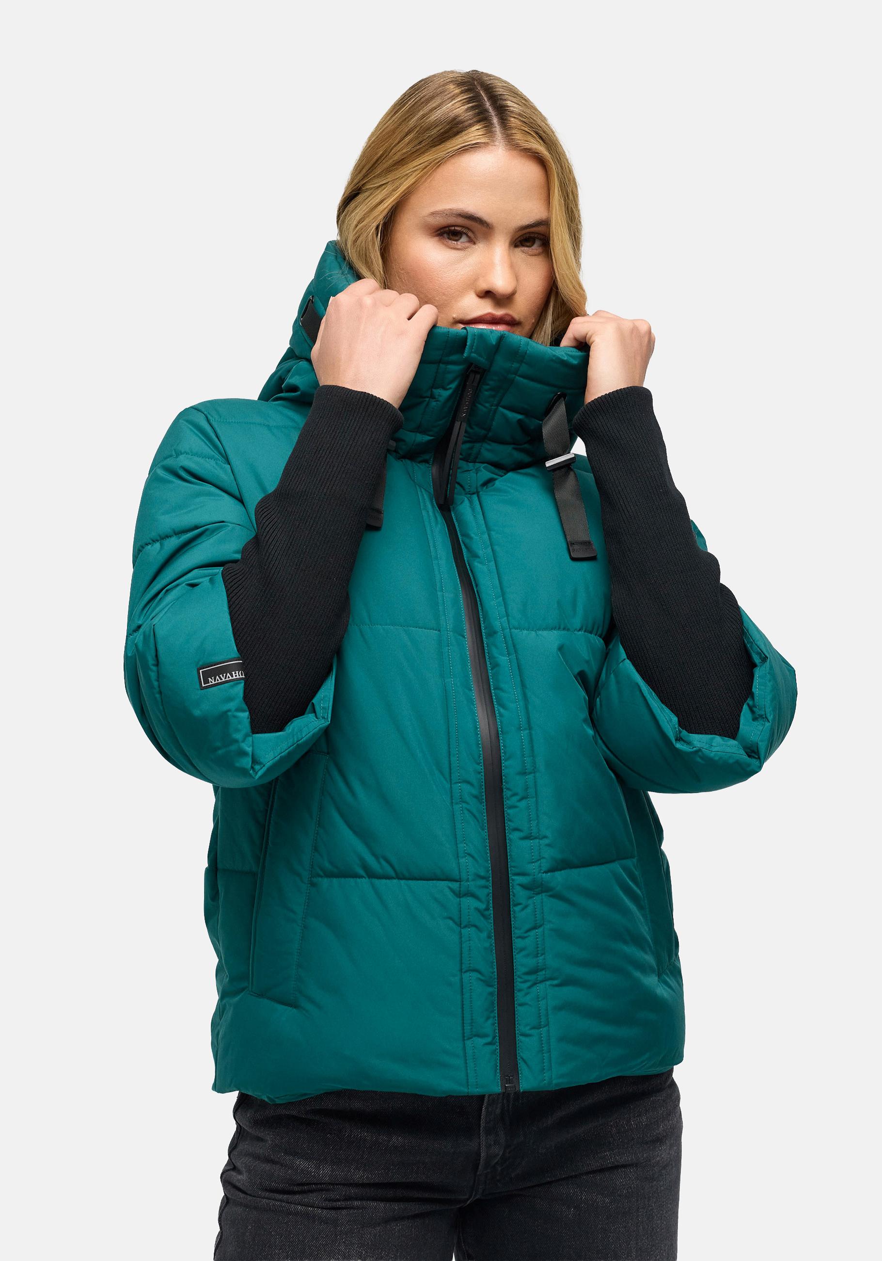 Navahoo Steppjacke "Lotusherz XIV" mit Kapuze Warme gesteppte Winterjacke mit Rippstrickärmeln