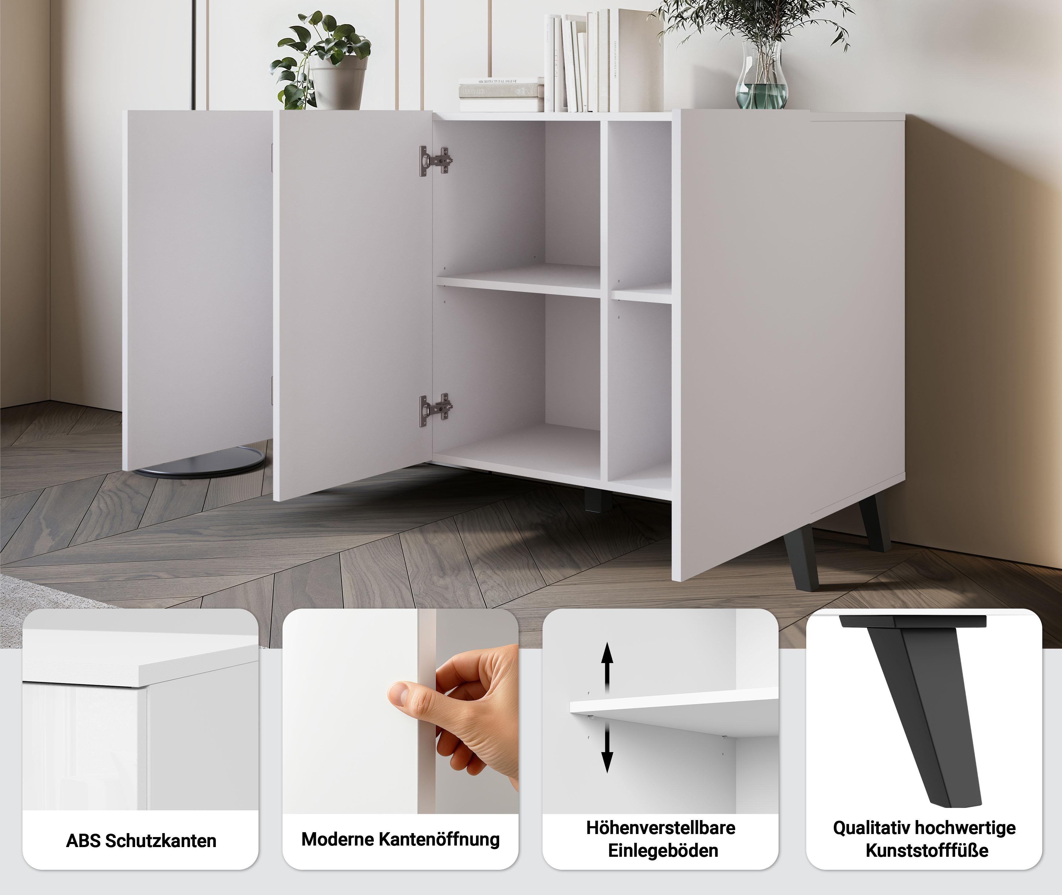 Thumbnail - Home affaire Sideboard "SIDEBOARD PHUKET II, Stilvolle, grifflose Kommode, Breite 120cm" 1 Stk. tlg. Mit 6 Fächern und h...