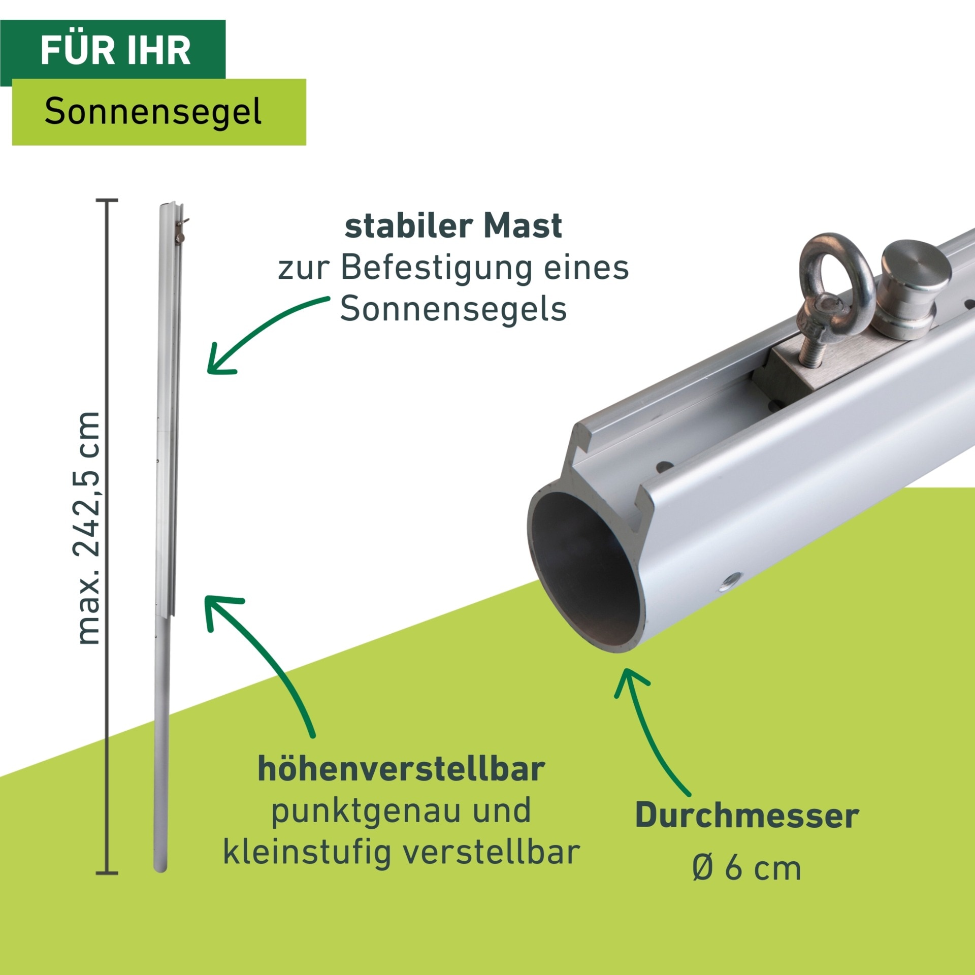 Windhager Sonnensegelmast »Premium« höhenverstellbares Gleitschienensystem