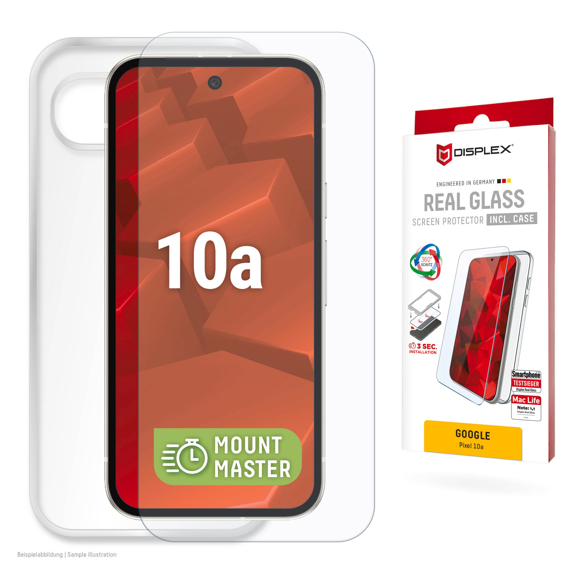 DISPLEX Displayschutzglas "Real Glass Screen Protector inkl. Case mit MountMaster", B:9,2cm H:2,5cm T:20,5mm, transparent, Displayfolien,