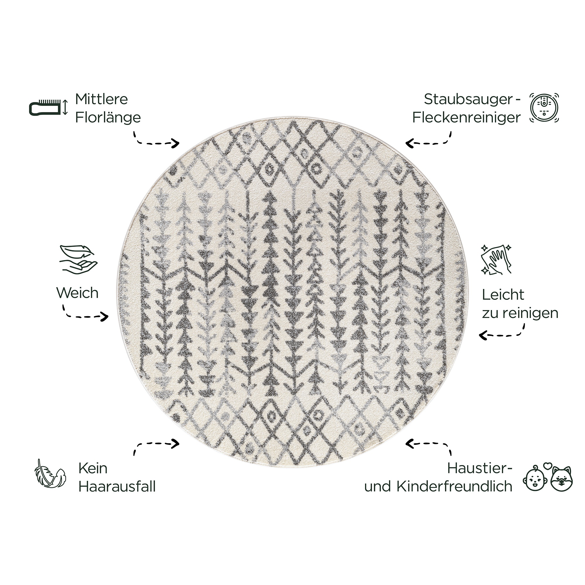 Thumbnail - Sanat Teppich "Boho 8204" rund 10 mm Höhe Kurzflor, robust, Boho, Scandic, für Fussbodenheizung geeignet