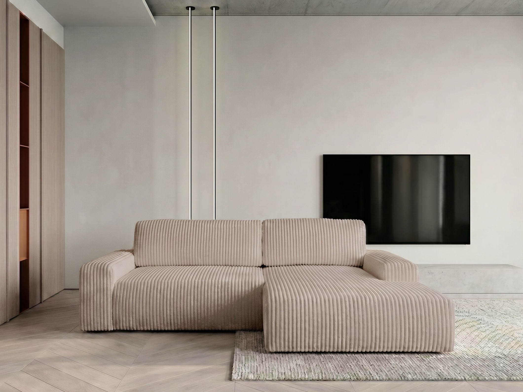 WERK2 Ecksofa "Rotterdam-L 267 x 165 cm modern und bequem" Breitcord, L-Form, Schlaffunktion, Bettkasten