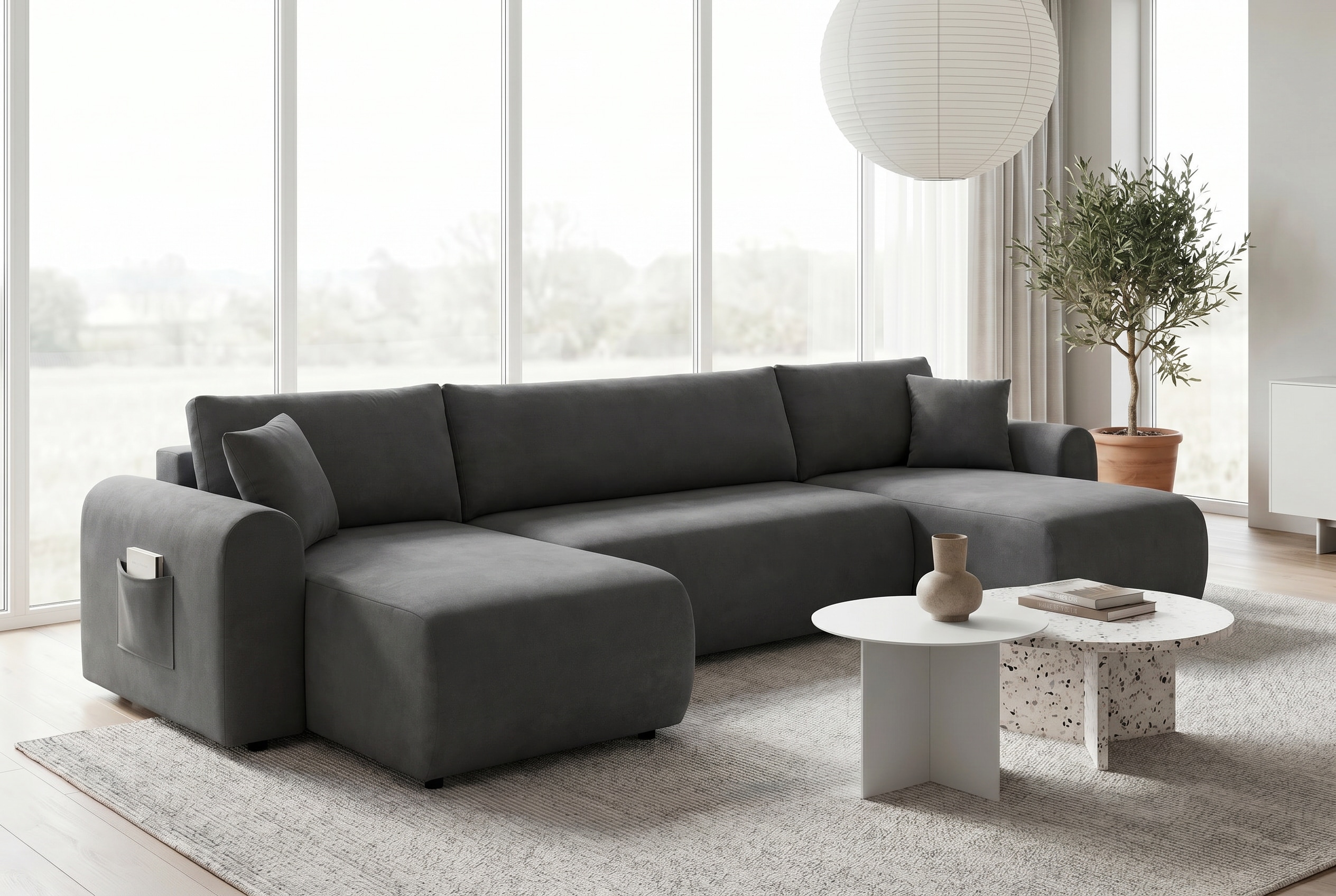 OTTO home Wohnlandschaft "JONAA Feinstruktur, U-Form, 311 cm. -OTTO. Verlässliche Qualität" Tonnentaschen-Federkern, Bettkasten, Schlafsofa (133/270)