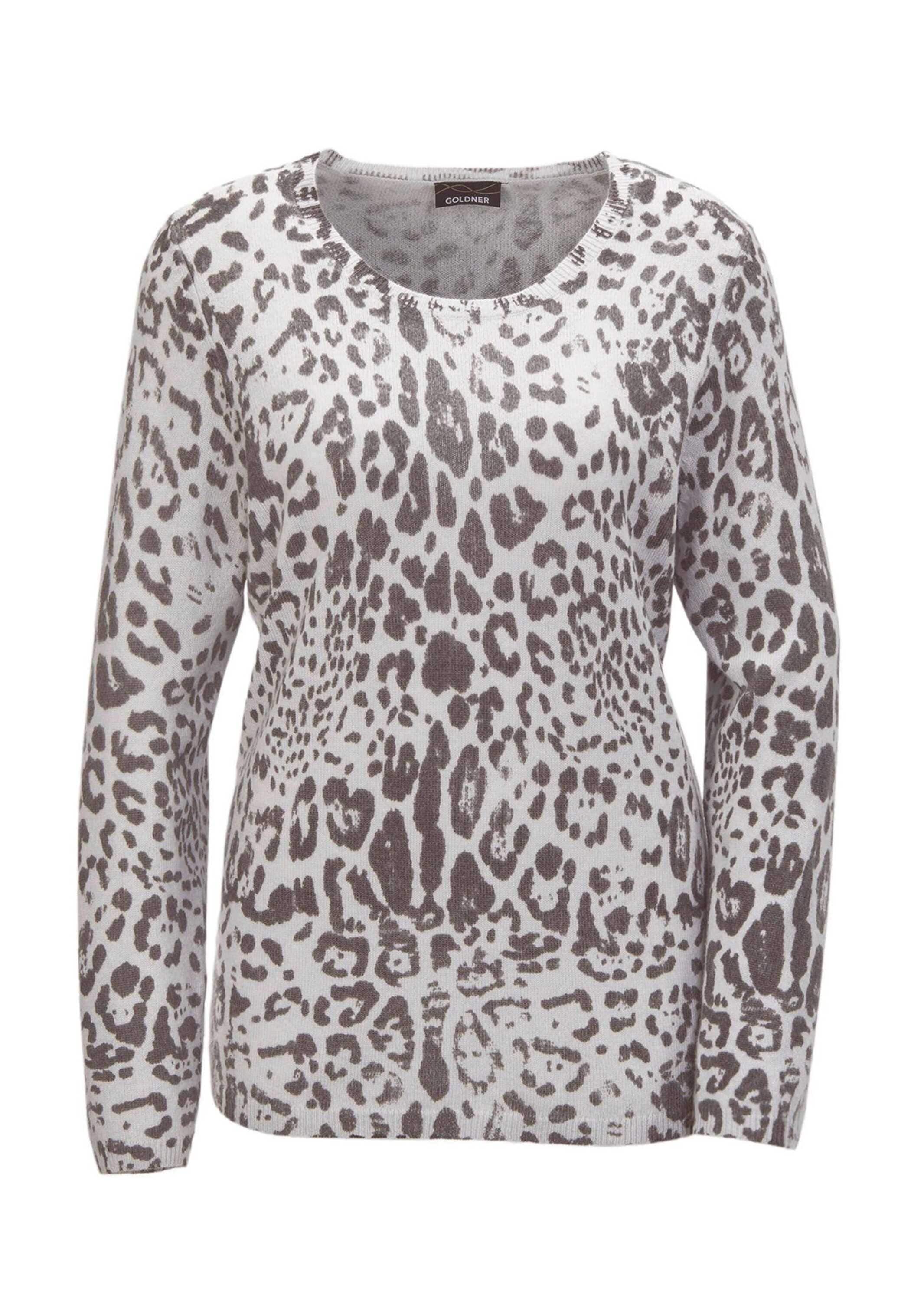 GOLDNER 2-in-1-Pullover "Kurzgröße Feinstrickpullover Animal-Print" Ohne