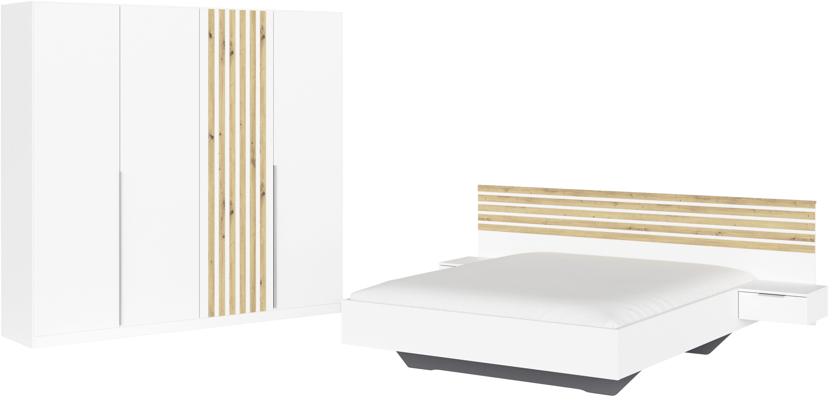 rauch "Komplettzimmer Komplett Set Schrank 226 cm Bett 160/180 cm LAMELLA" Set, 3 verschiedene Ausstattungen BASIC/CLASSIC/PREMIUM (inkl. SOFT-CLOSE), 4 tlg. tlg.