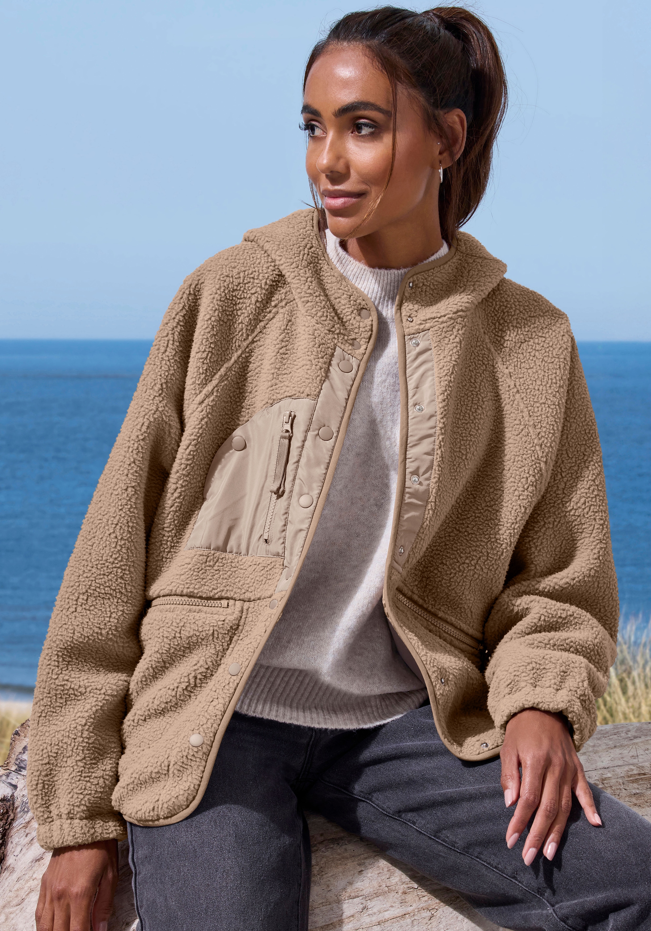 Vivance Active by Lascana Fleecejacke mit Fledermausärmeln