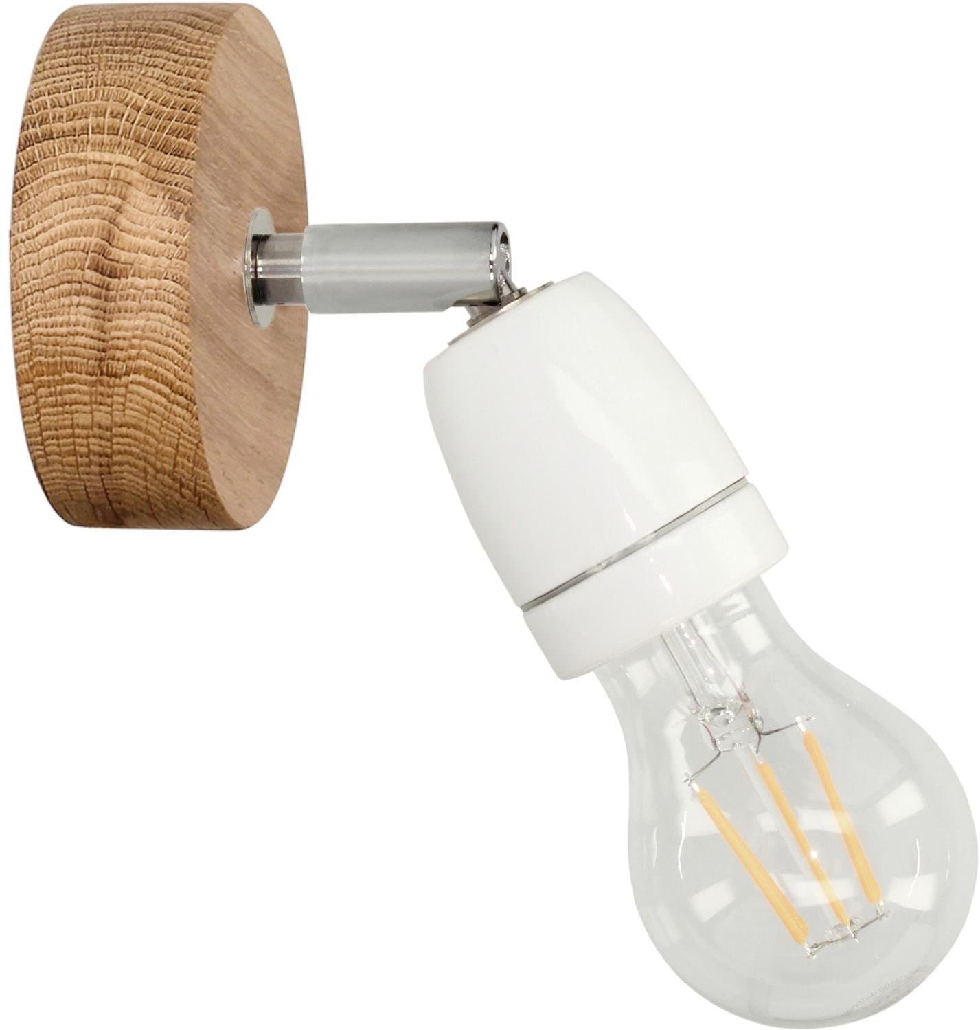 BRITOP LIGHTING Wandleuchte »PORCIA WOOD«, 1 flammig, Leuchtmittel E27 | ohne Leuchtmittel, Retro-Design mit Porzellan und Eichenholz, Flexibel einstellbar