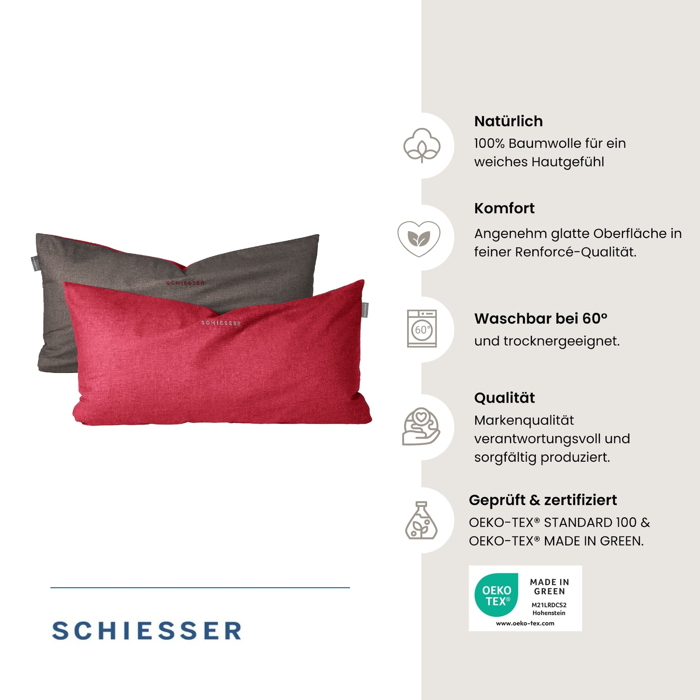 Schiesser Kissenhüllen »Doubleface aus weicher Baumwolle mit edlem Melangeeffekt in Wendeoptik« OEKO-TEX® MADE IN GREEN